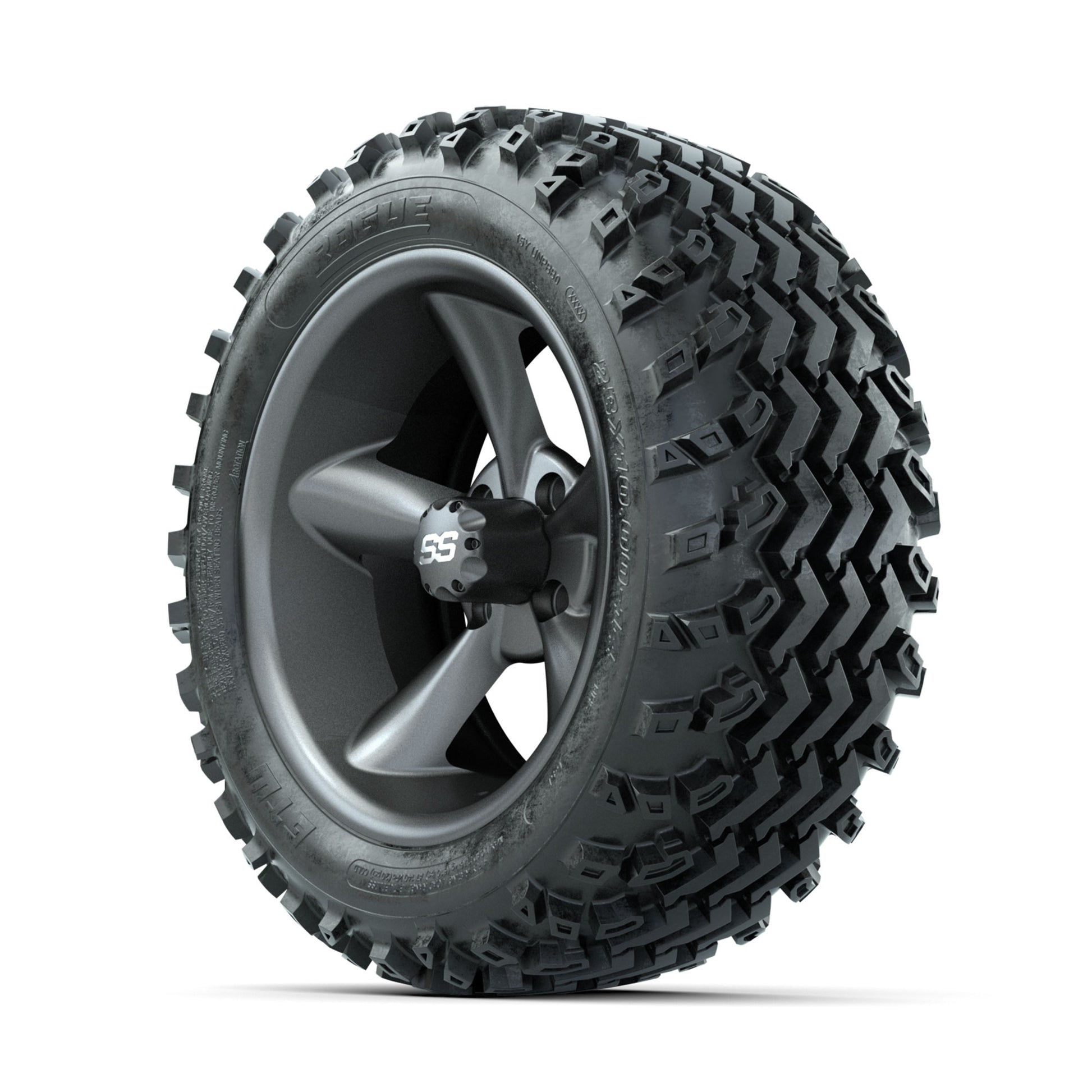 GTW Godfather Matte Grey 14 in Wheels with 23x10.00-14 Rogue - 3/4 view