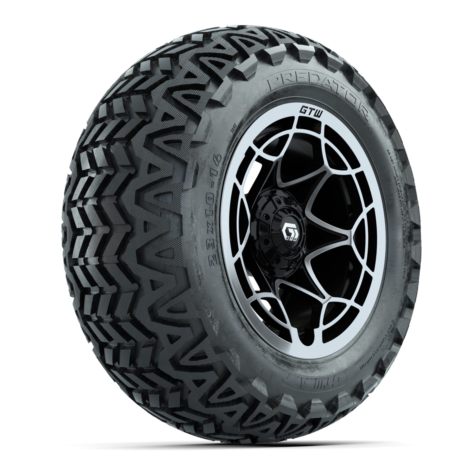 GTW® Nexus Gloss Black/Silver 14 in Wheels with 23x10-14 Predator All-Terrain Tires – Full Set