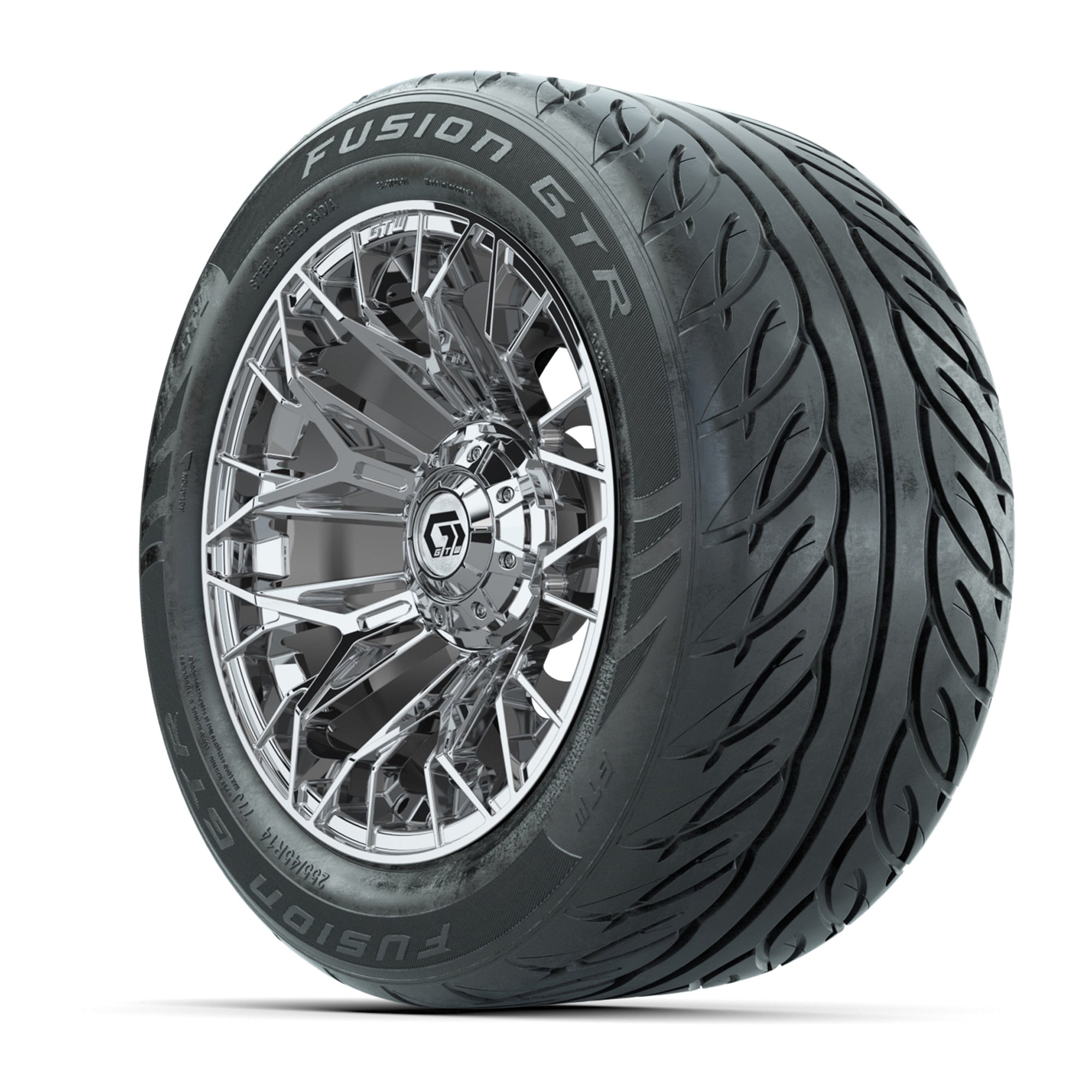 GTW® Stellar Chrome 14 in Wheels with 255/45-R14 Fusion GTR  - 3/4 view