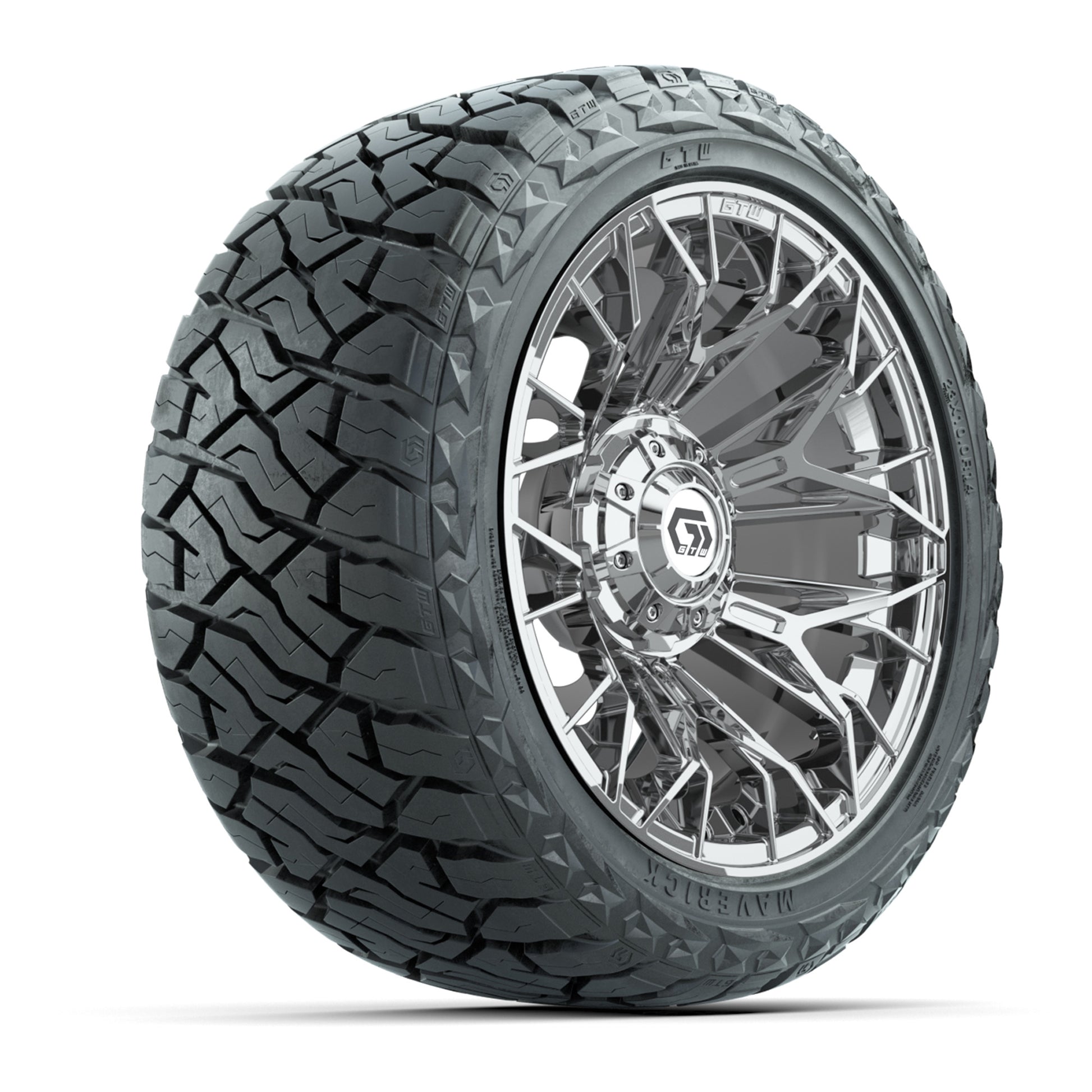 GTW Stellar Chrome 14 in Wheels with 23x10.00-R14 Maverick All-Terrain Tires – Full Set