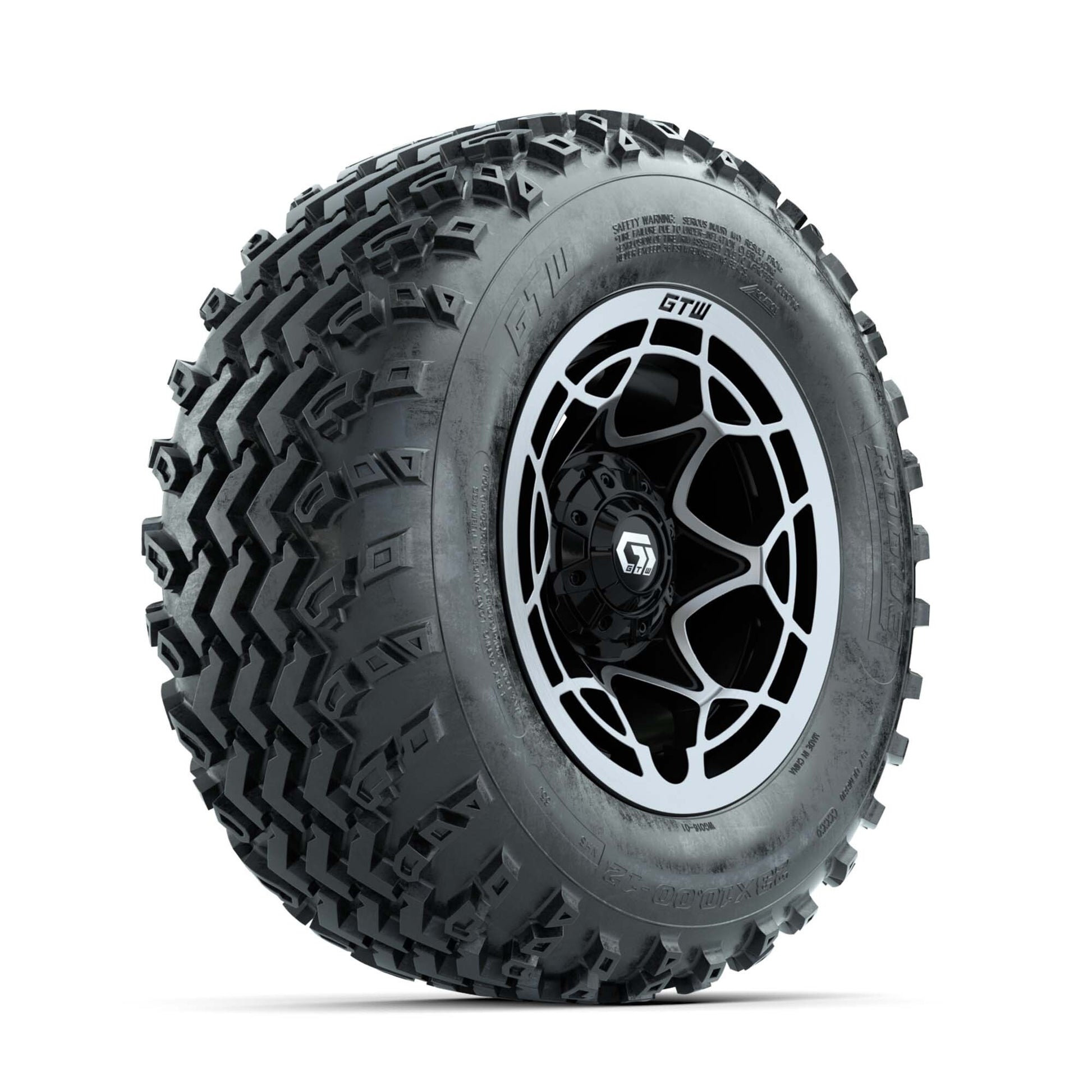 GTW® Nexus Black/Silver 12 in Wheels with 23X10.00-12 Rogue All-Terrain Tires – Full Set