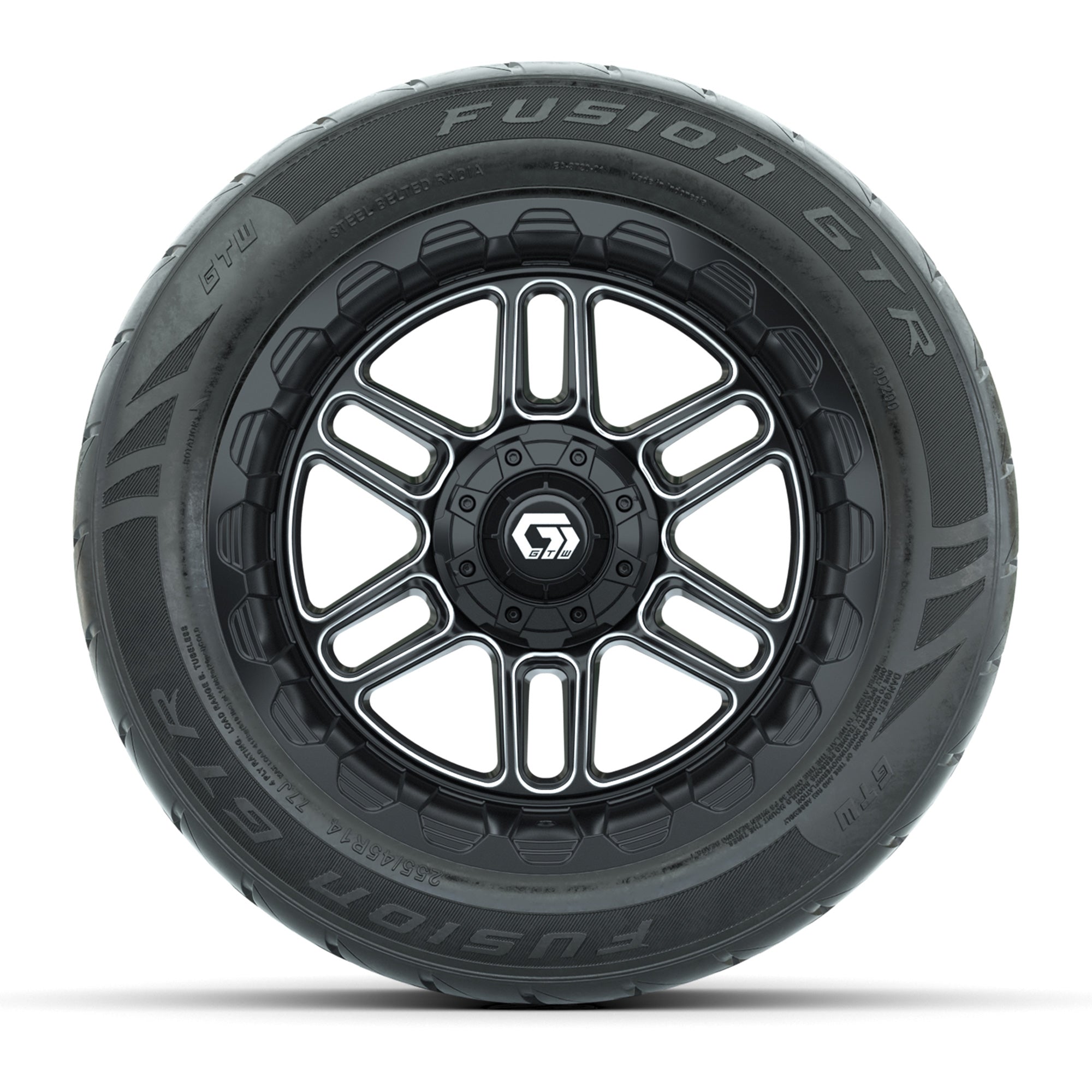 GTW® Titan Black/Machined 14 in Wheels with 255/45-R14 Fusio - 3/4 view