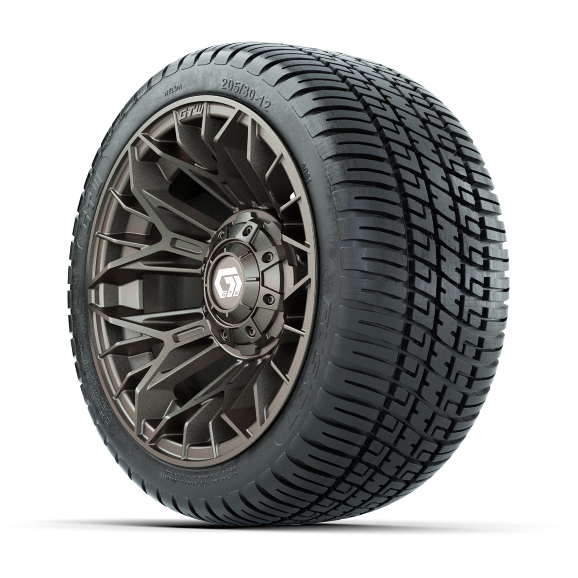 GTW® Stellar Matte Bronze 12 in Wheels with 205/30-12 Fusion Street Tires – Full Set