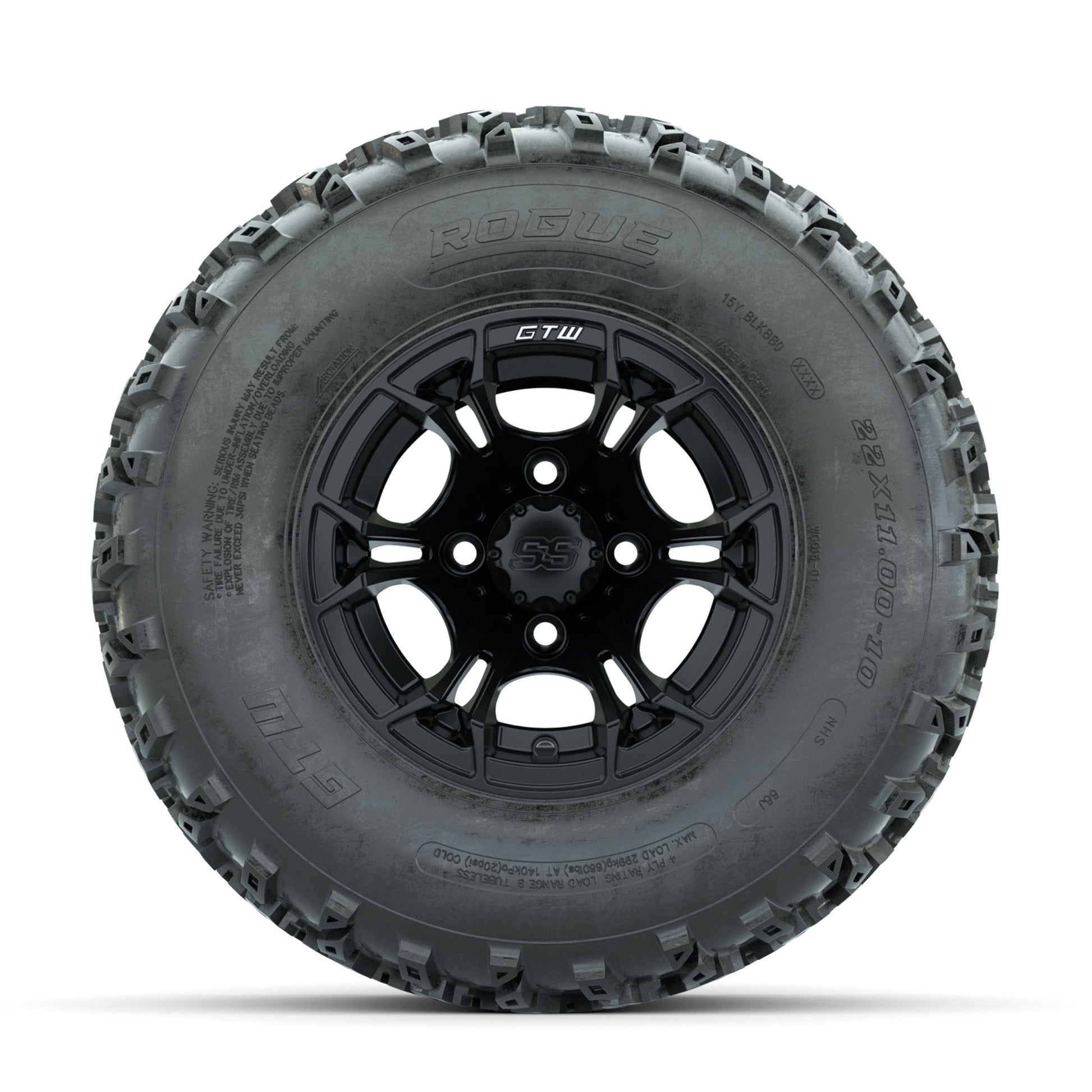 GTW Spyder Matte Black 10 in Wheels with 22x11.00-10 Rogue All Terrain Tires – Full Set