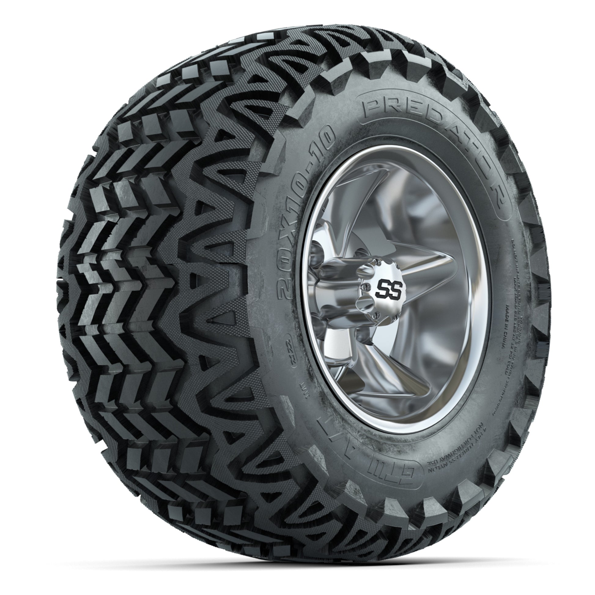 GTW Godfather Chrome 10 in Wheels with 20x10-10 Predator All-Terrain Tires – Full Set