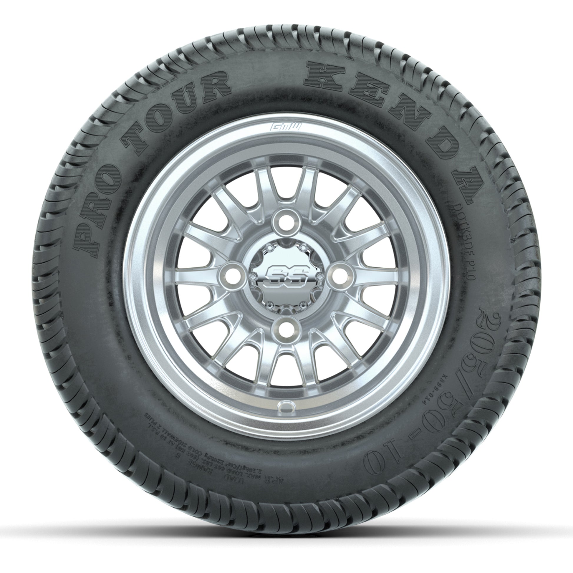 GTW Medusa Silver/Machined 10 in Wheels with 205/50-10 Kenda Pro Tour Street Tires – Full Set