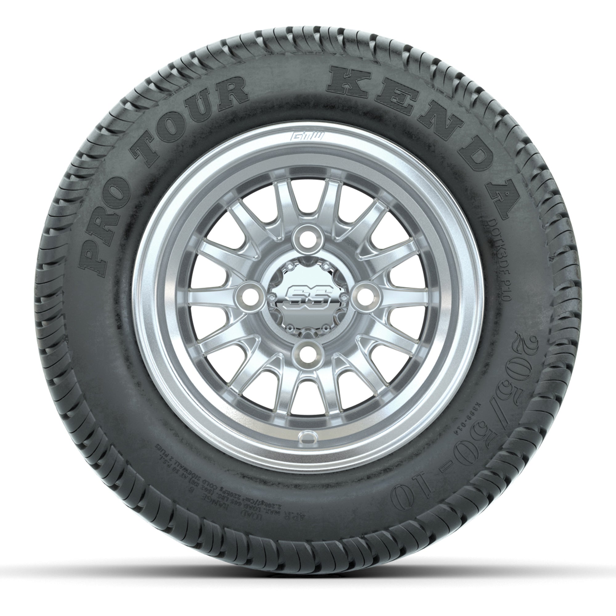 GTW Medusa Silver/Machined 10 in Wheels with 205/50-10 Kenda Pro Tour Street Tires – Full Set