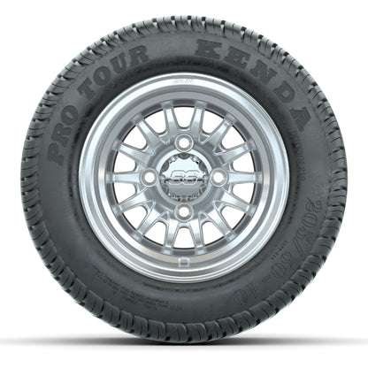 GTW Medusa Silver/Machined 10 in Wheels with 205/50-10 Kenda Pro Tour Street Tires – Full Set