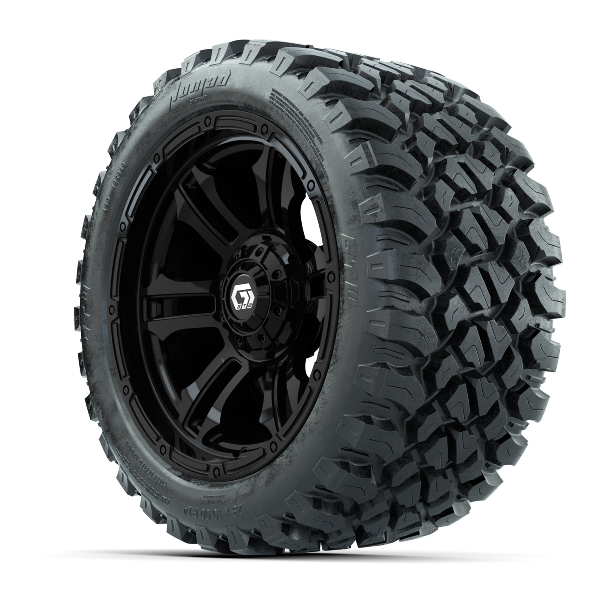 GTW® Shogun Gloss Black 14 in Wheels with 23X10-R14 Nomad St - 3/4 view