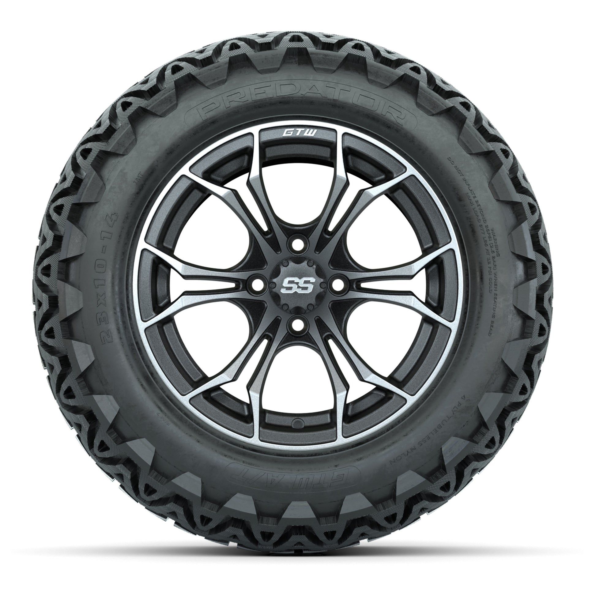 GTW Spyder Matte Grey 14 in Wheels with 23x10-14 GTW Predato - front view