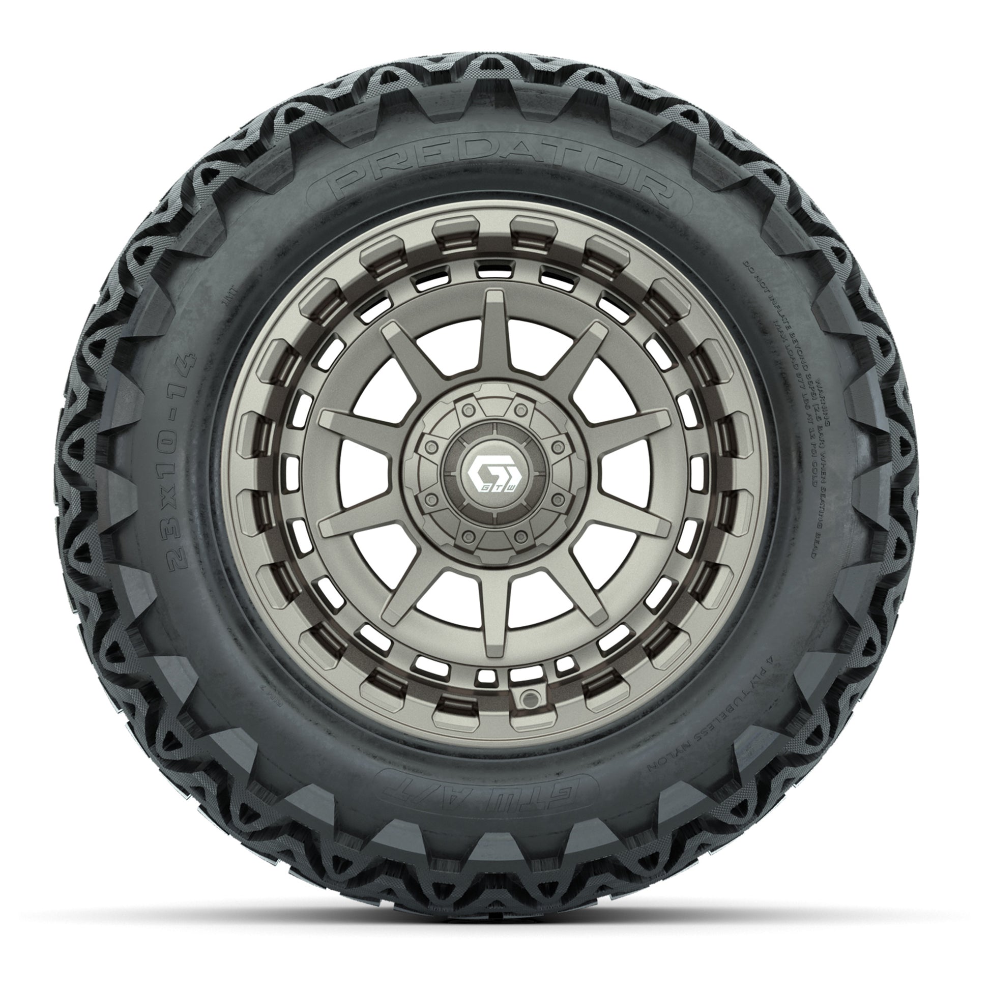 GTW® Barricade Satin Bronze 14 in Wheels with 23x10-14 Preda - front view