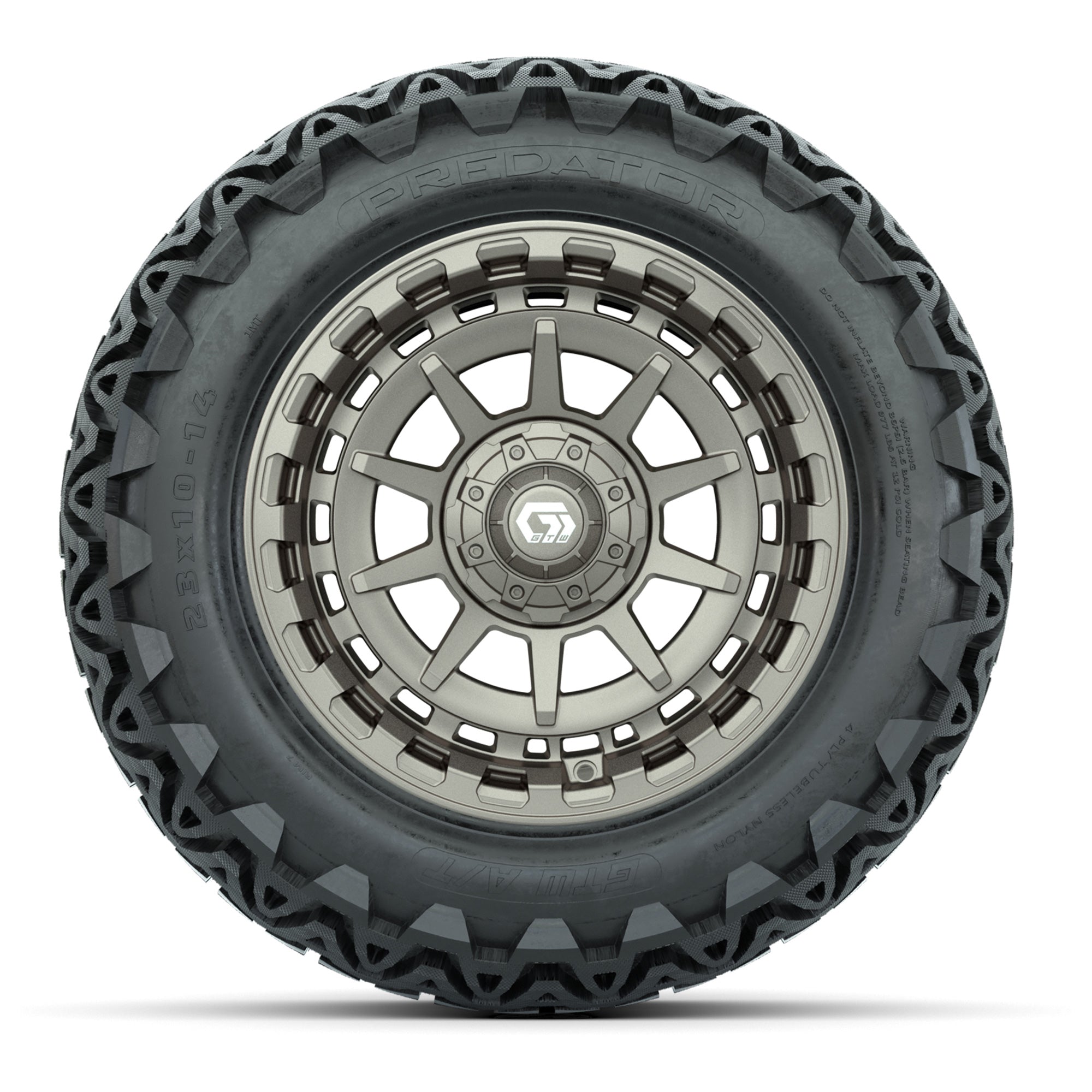GTW® Barricade Satin Bronze 14 in Wheels with 23x10-14 Preda - 3/4 view
