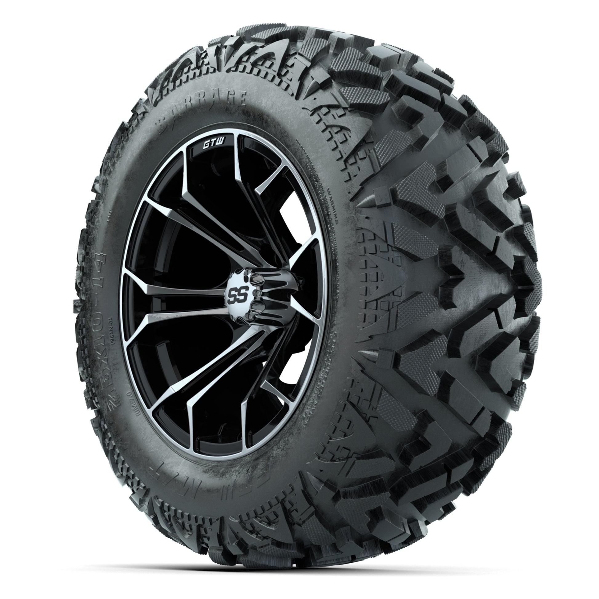 GTW Spyder Black/Machined 14 in Wheels with 25x10-14 Barrage - 3/4 view