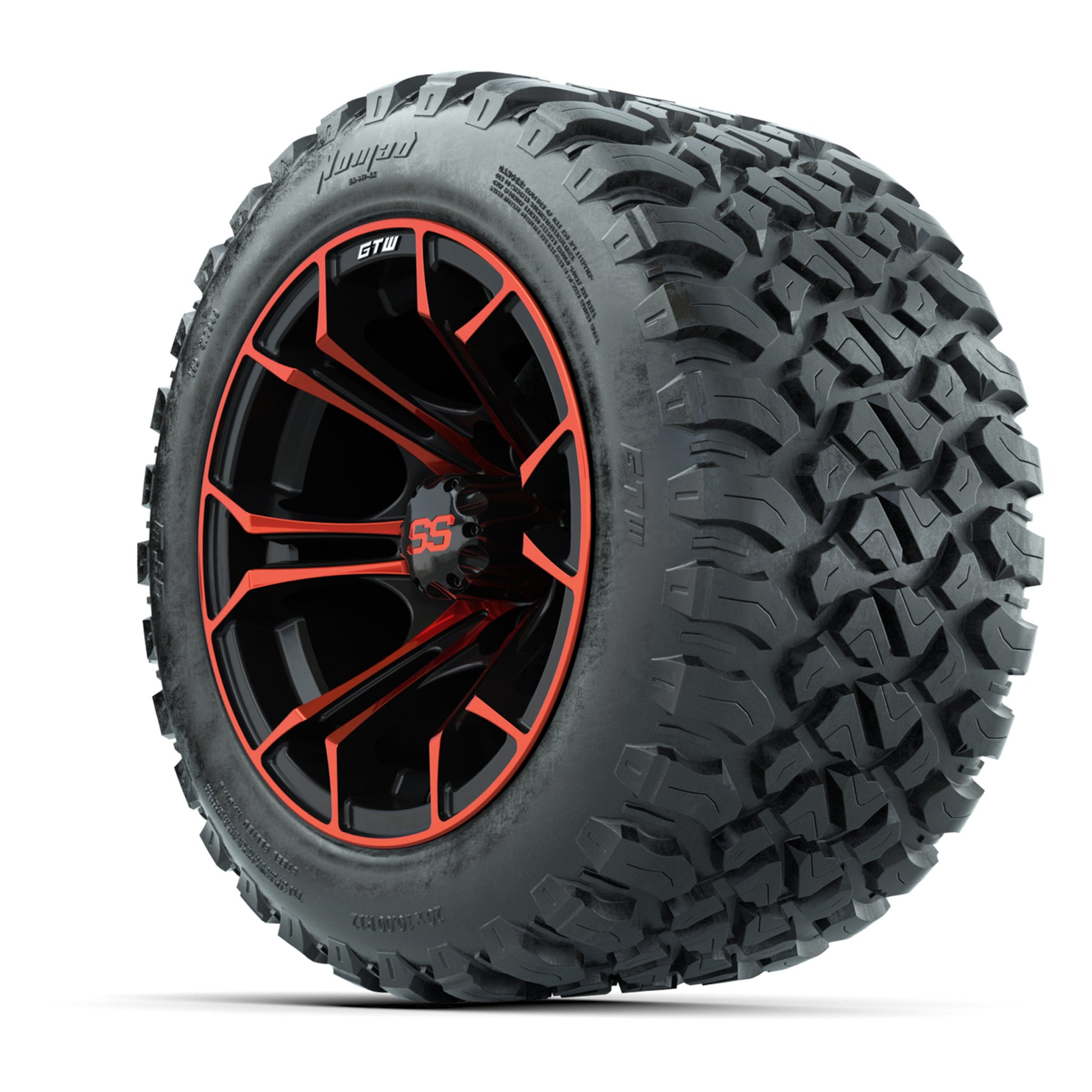 GTW® Spyder Black/Red 12 in Wheels with 20X10-12 Nomad Steel Belt Radial All-Terrain Tires – Full Set