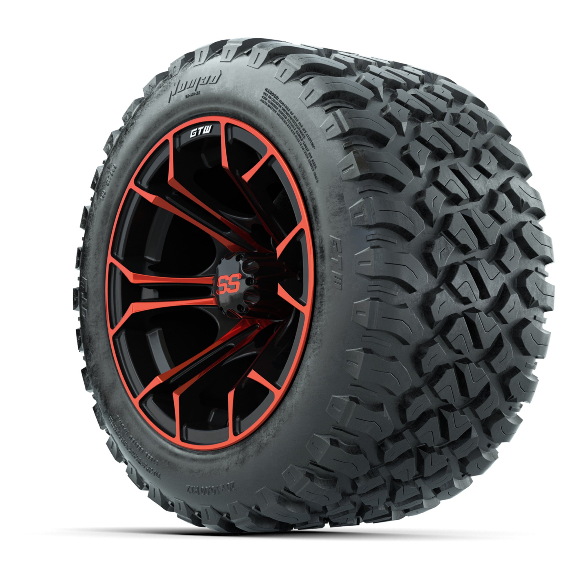 GTW® Spyder Black/Red 12 in Wheels with 20X10-12 Nomad Steel Belt Radial All-Terrain Tires – Full Set
