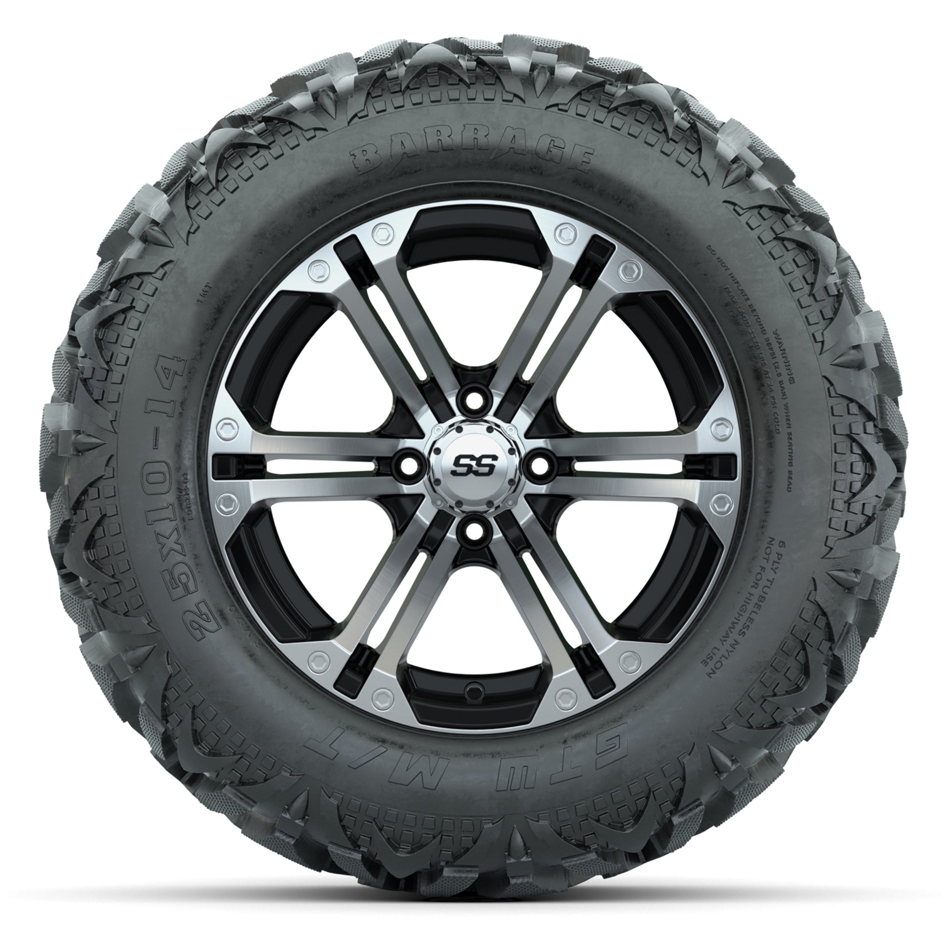 GTW Specter Black/Machined 14 in Wheels with 25x10-14 Barrag - front view