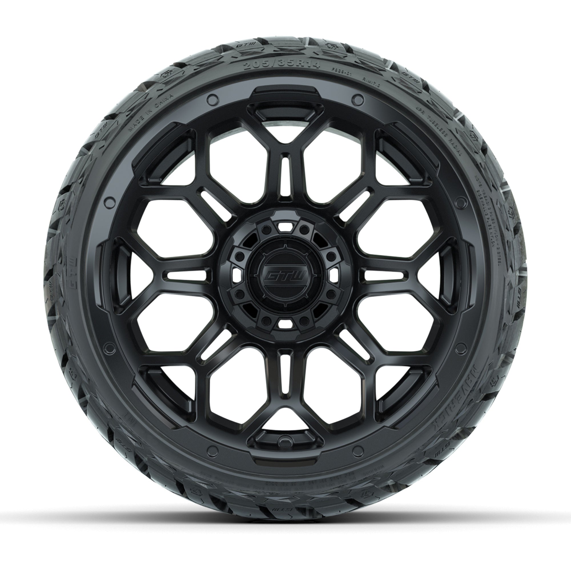 GTW Bravo Matte Black 14 in Wheels with 205/35-R14 Maverick  - 3/4 view