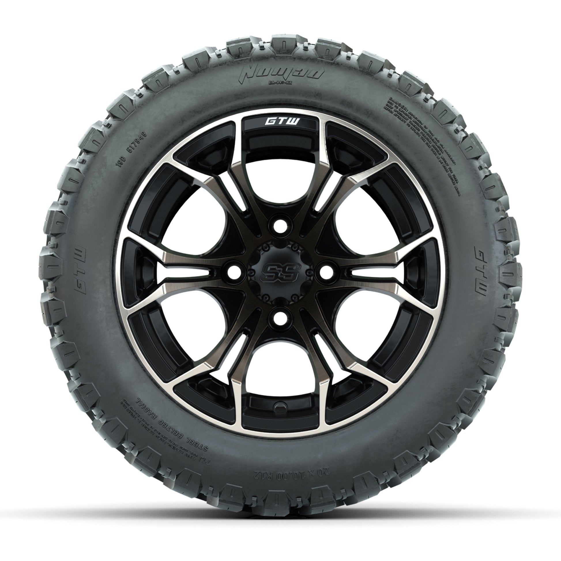 GTW® Spyder Matte Black/Bronze 12 in Wheels with 20X10-12 Nomad Steel Belt Radial All-Terrain Tires – Full Set
