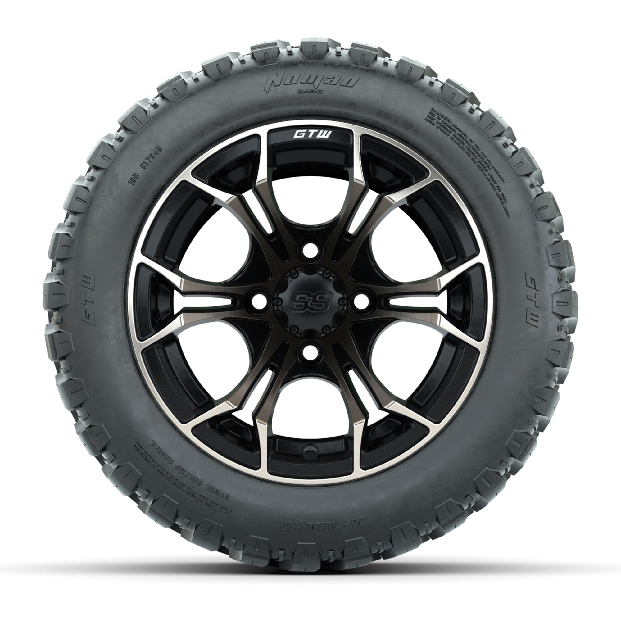 GTW® Spyder Matte Black/Bronze 12 in Wheels with 20X10-12 Nomad Steel Belt Radial All-Terrain Tires – Full Set