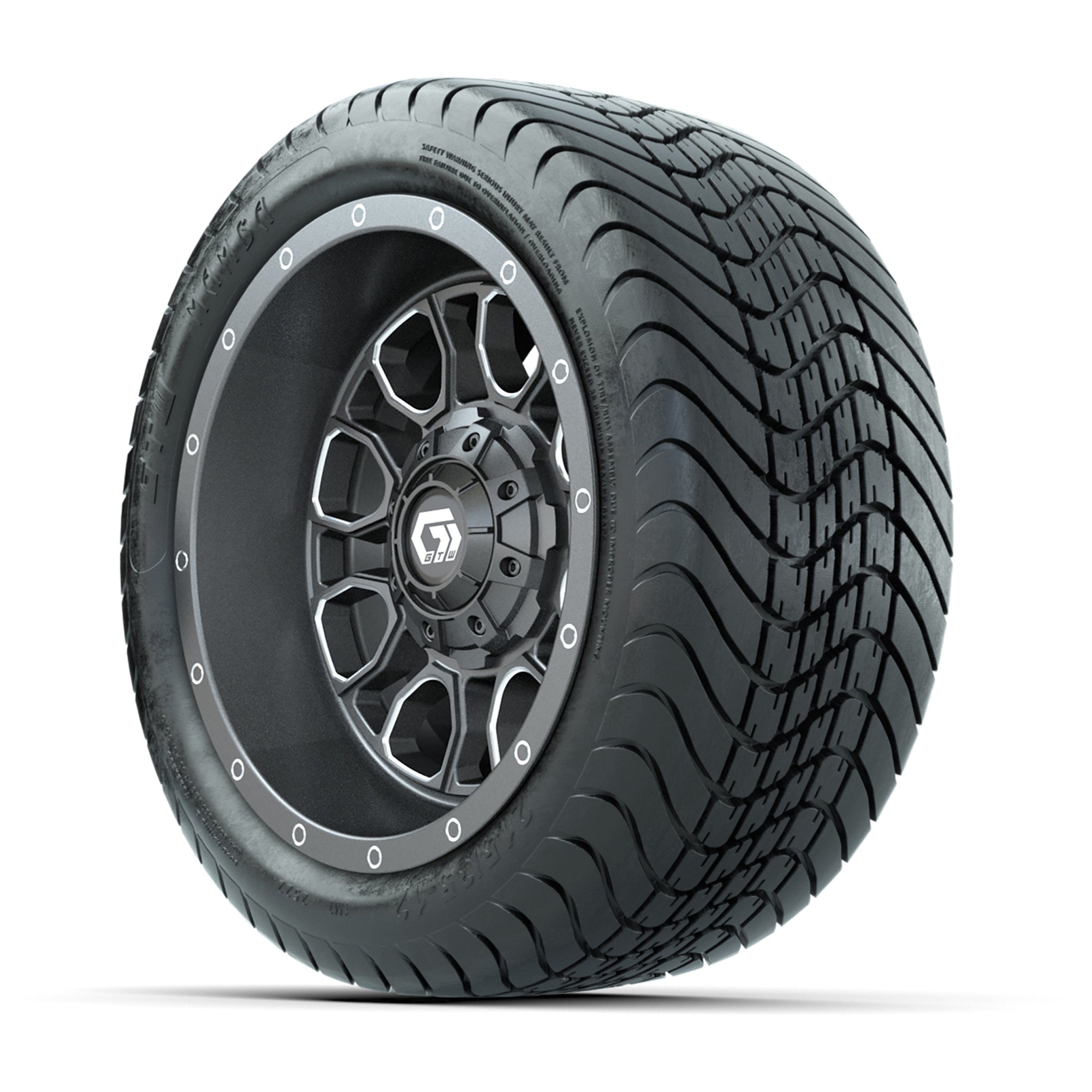 GTW Volt Gunmetal/Machined 12 in Wheels with 215/35-12 Mamba Street Tires – Full Set