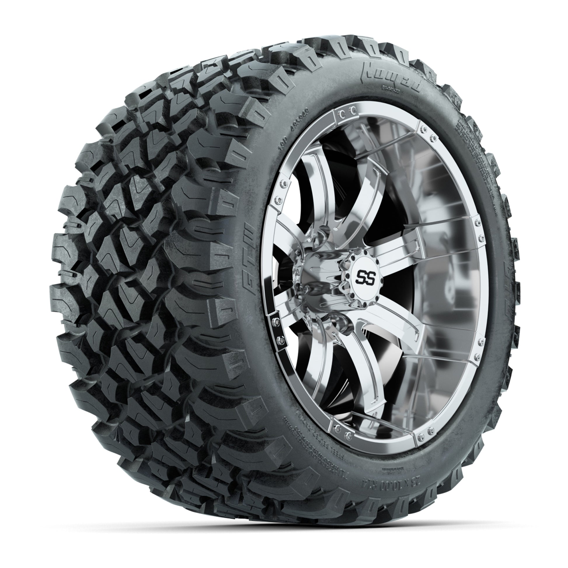 GTW® Tempest Chrome 14 in Wheels with 23X10-R14 Nomad Steel Belt Radial All-Terrain Tires – Full Set