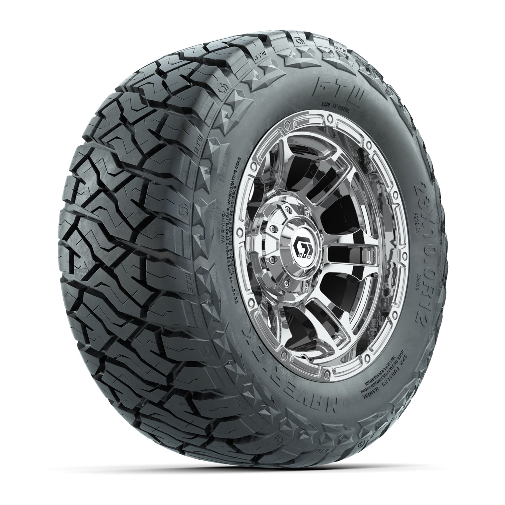 GTW Shogun Chrome 12 in Wheels with 23x10.00-R12 Maverick All-Terrain Tires – Full Set