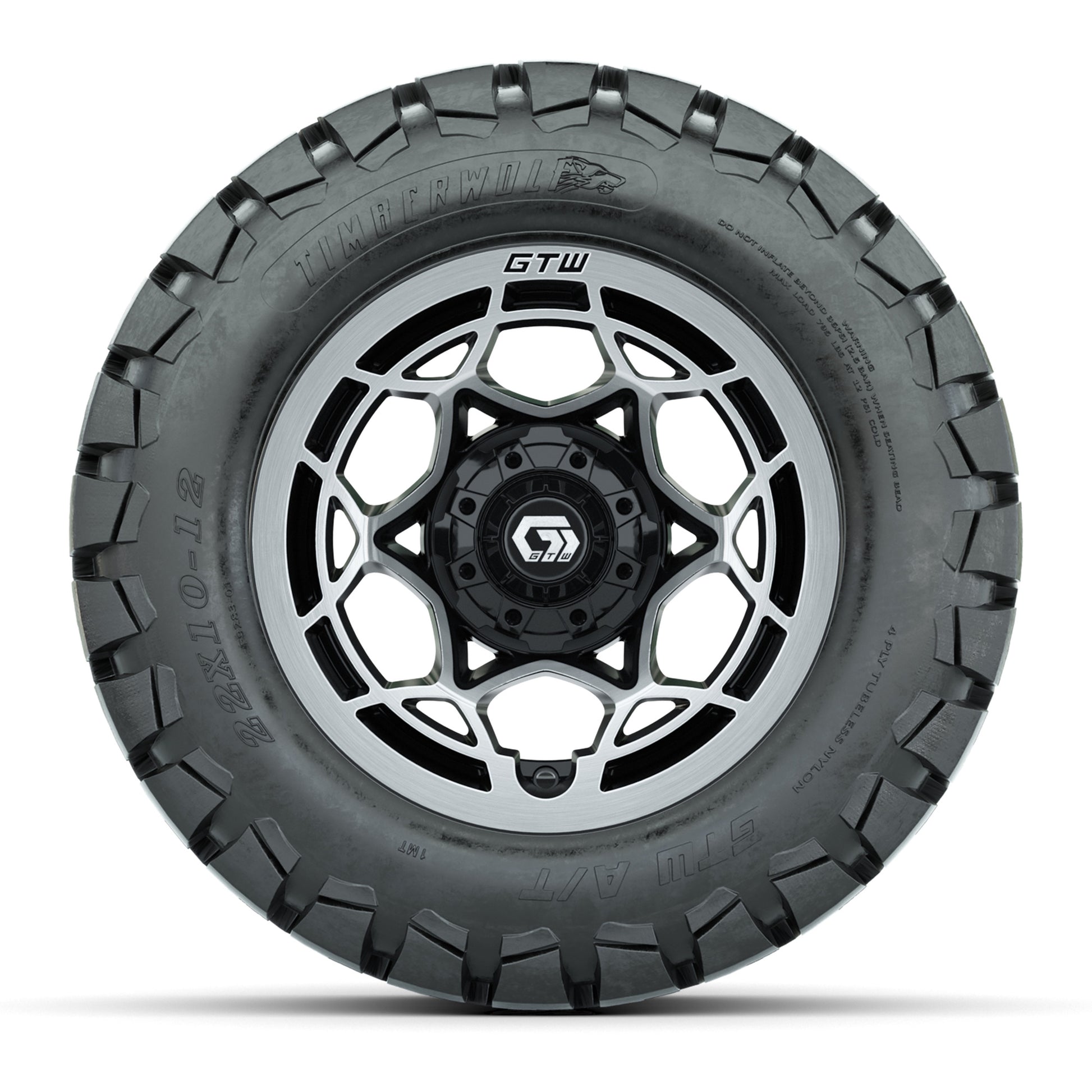 GTW® Nexus Gloss Black 12 in Wheels with 22x10-12 Timberwolf All-Terrain Tires – Full Set