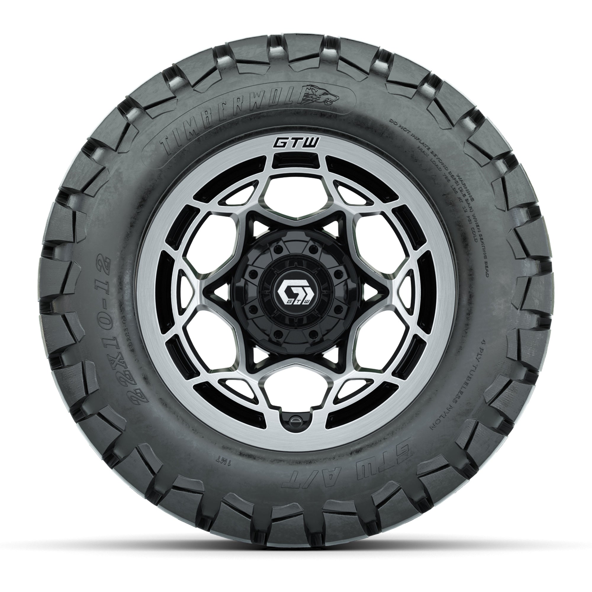 GTW® Nexus Gloss Black 12 in Wheels with 22x10-12 Timberwolf All-Terrain Tires – Full Set