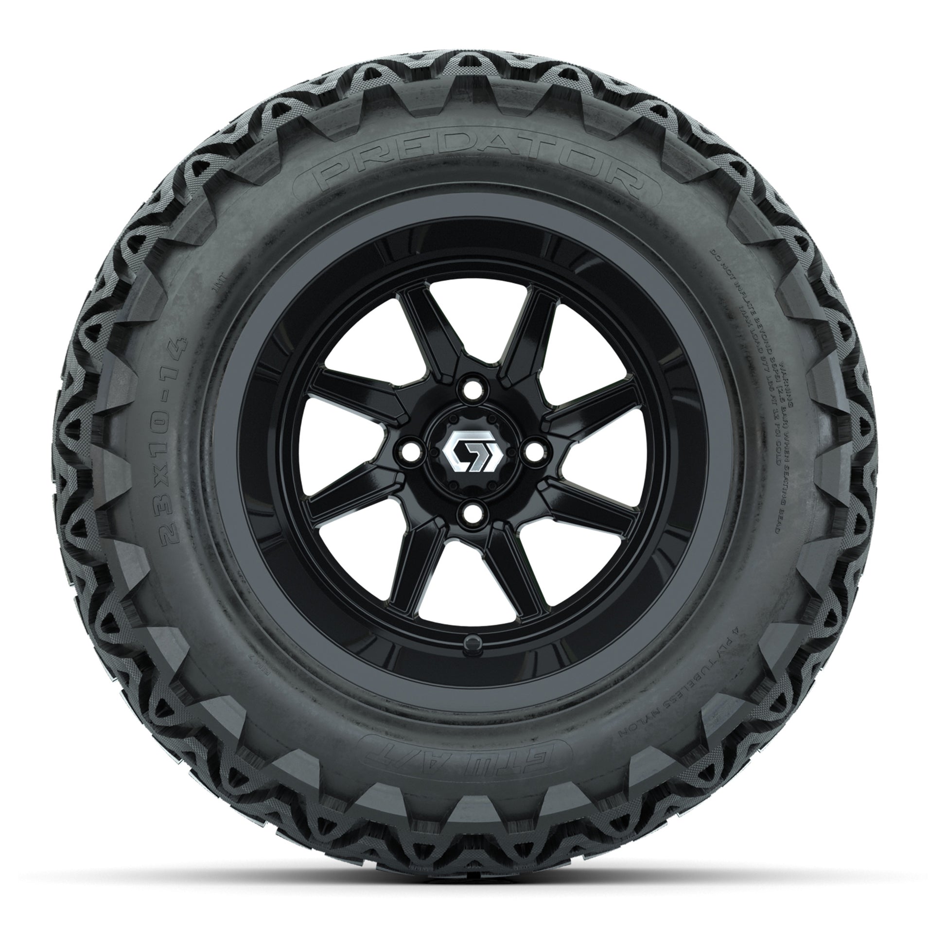 GTW Reaper Gloss Black 14 in Wheels with 23X10-14 Predator All-Terrain Tires – Full Set