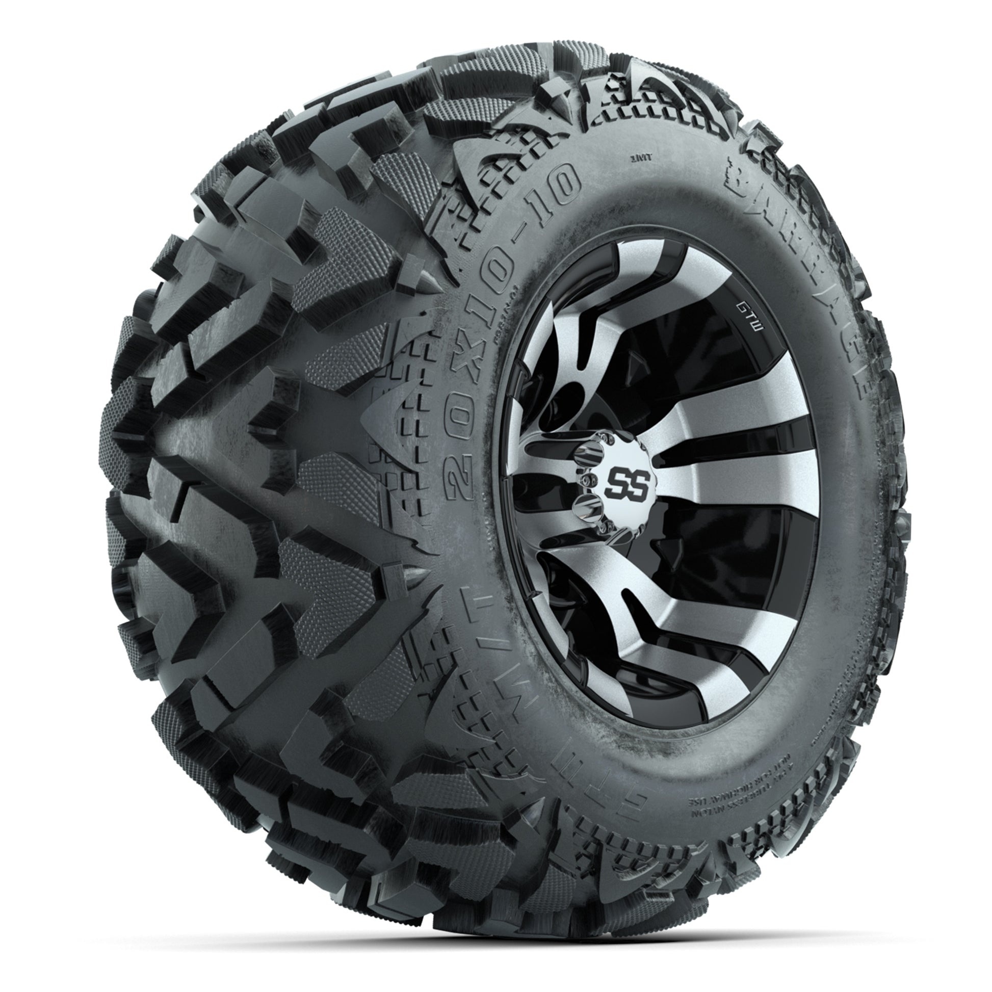 GTW Vampire Black/Machined 10 in Wheels with 20x10-10 Barrage Mud Tires – Full Set