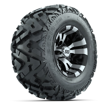 GTW Vampire Black/Machined 10 in Wheels with 20x10-10 Barrage Mud Tires – Full Set