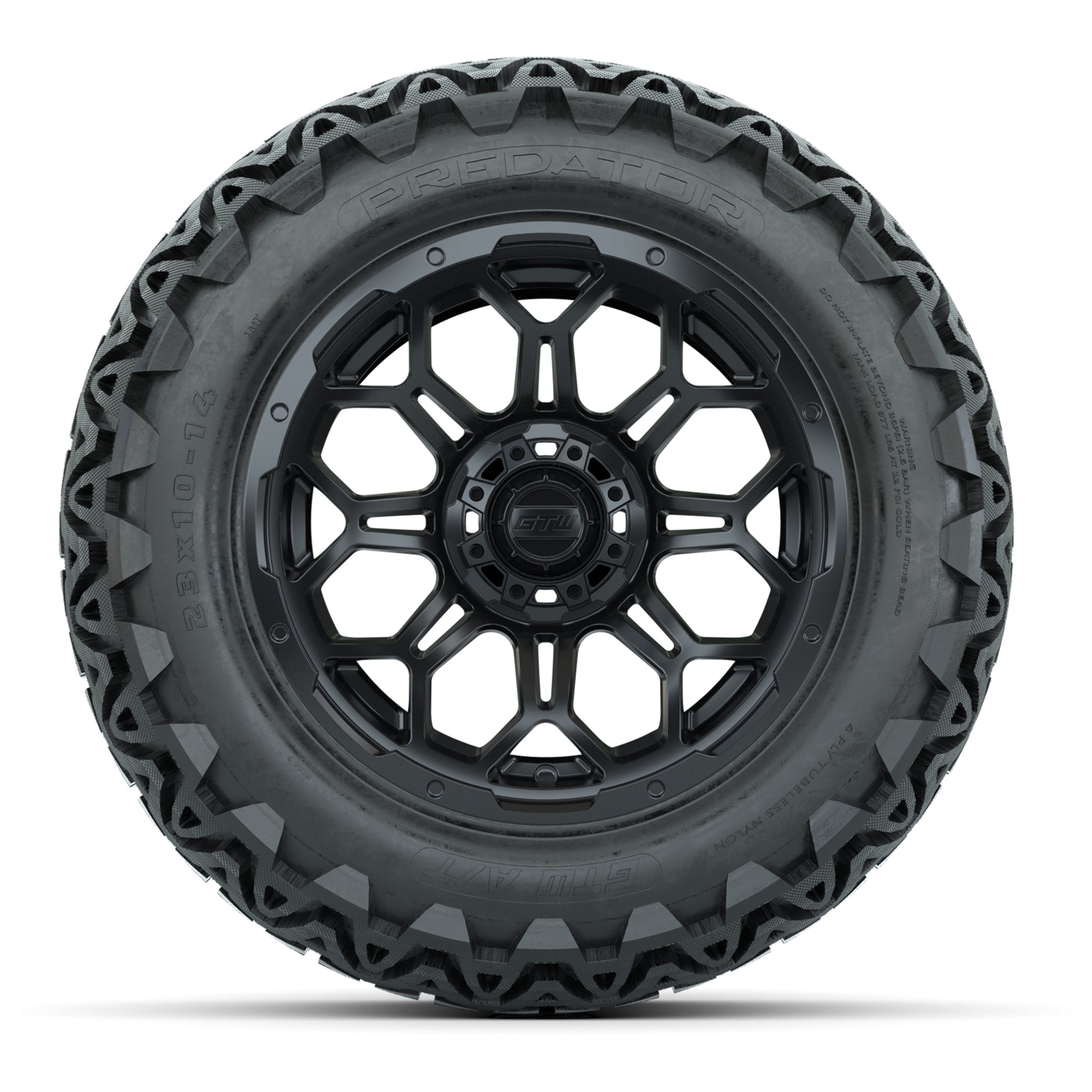 Set of (4) 14 in GTW Bravo Wheels with 23x10-14 GTW Predator - front view