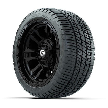 GTW® Shogun Gloss Black 12 in Wheels with 205/30-12 Fusion Street Tires – Full Set