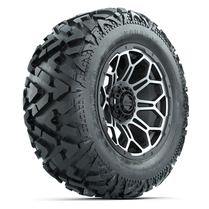 GTW Bravo Matte Gray/Machined 14 in Wheels with 25x10-14 Barrage Mud Tires – Full Set