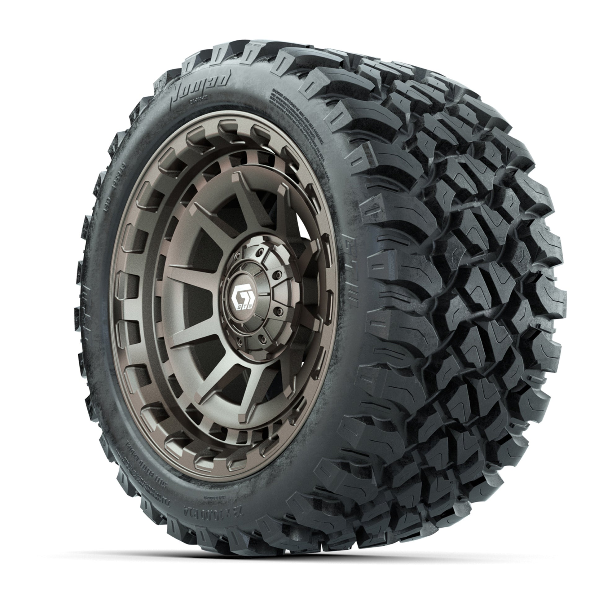 GTW® Barricade Bronze 14 in Wheels with 23X10-R14 Nomad Stee - 3/4 view