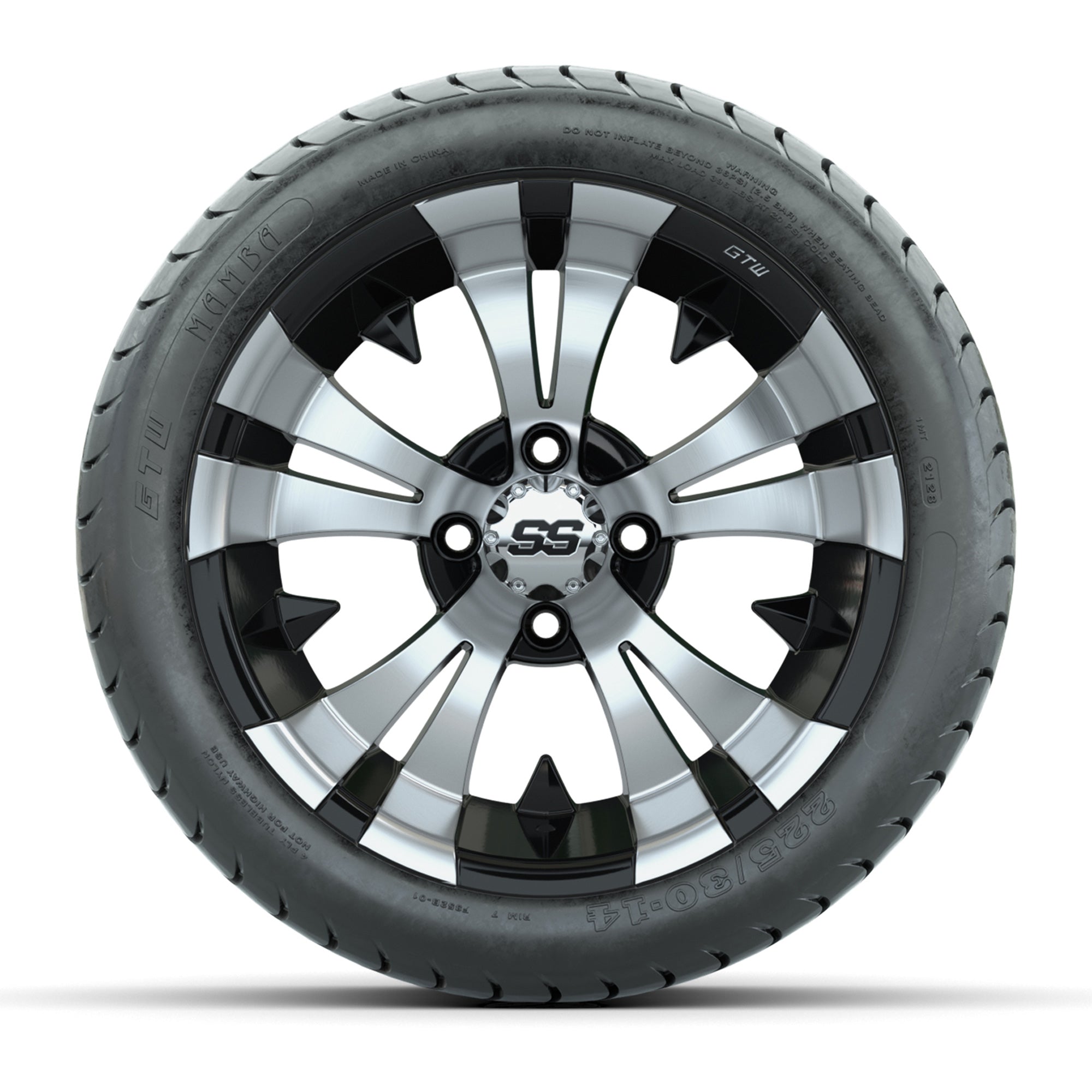 14" GTW Vampire Black and Machined Wheels with GTW Mamb - 3/4 view