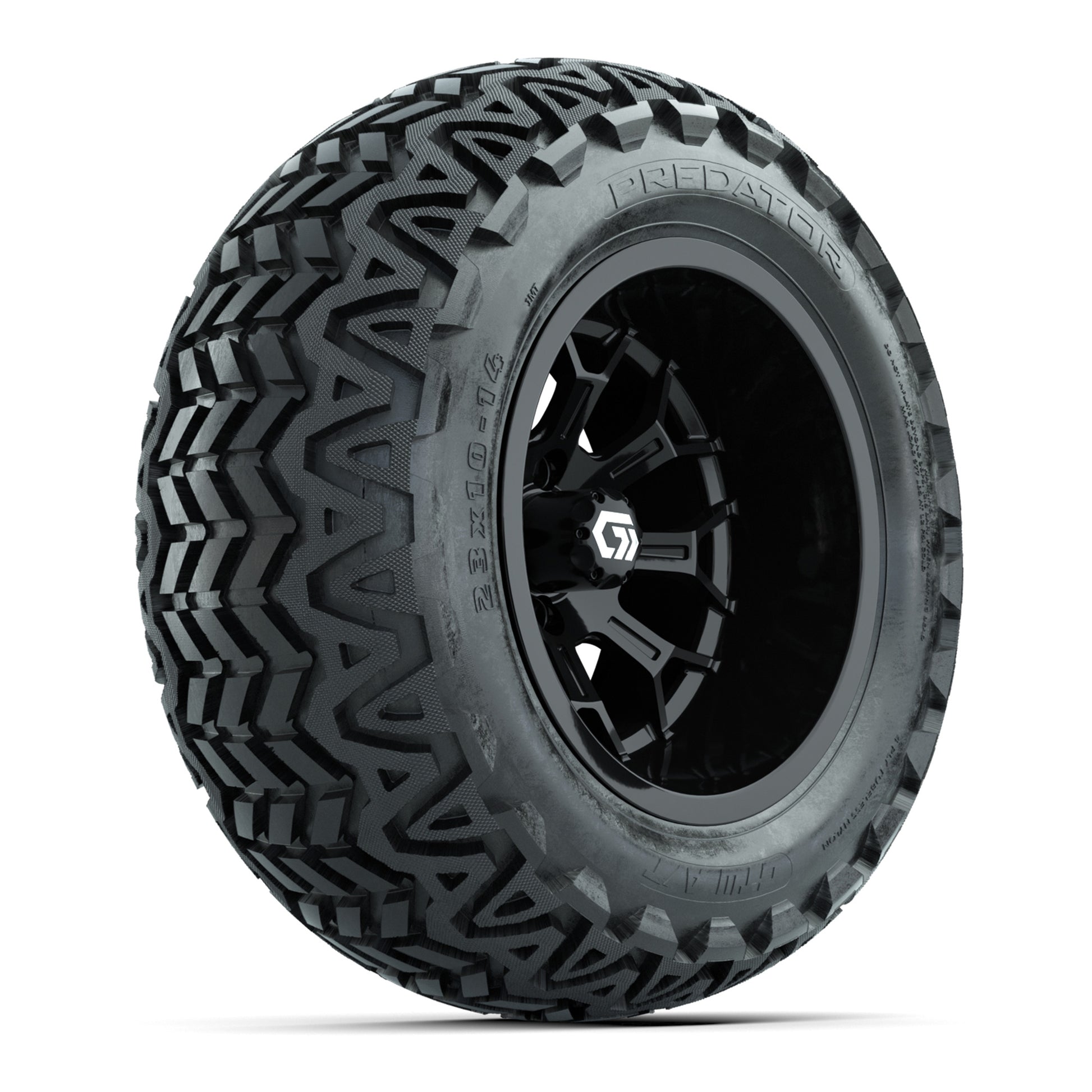 GTW Assault Gloss Black 14 in Wheels with 23X10-14 Predator All-Terrain Tires – Full Set