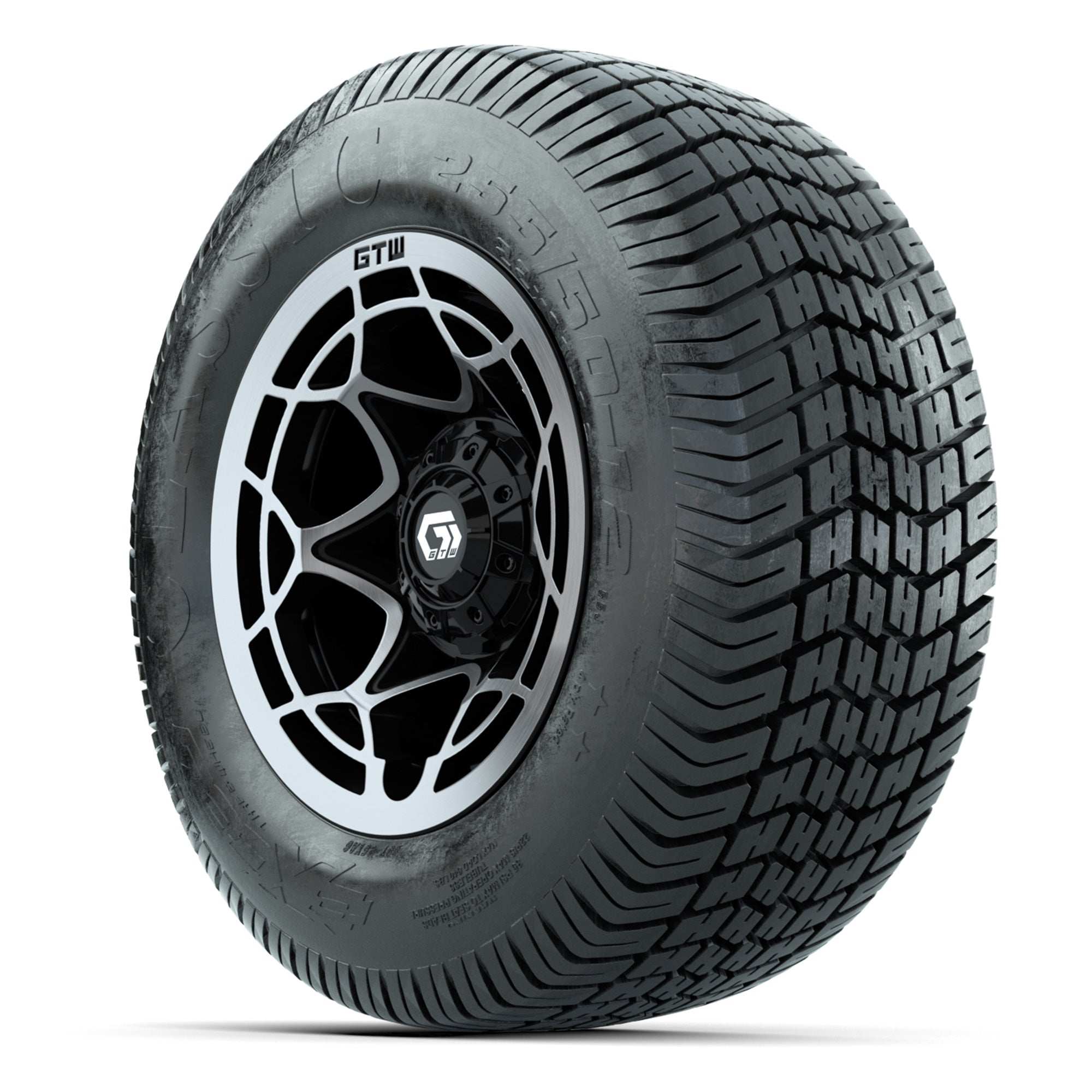 GTW® Nexus Black/Silver 12 in Wheels with 255/50-12 Excel Classic Street Tires – Full Set