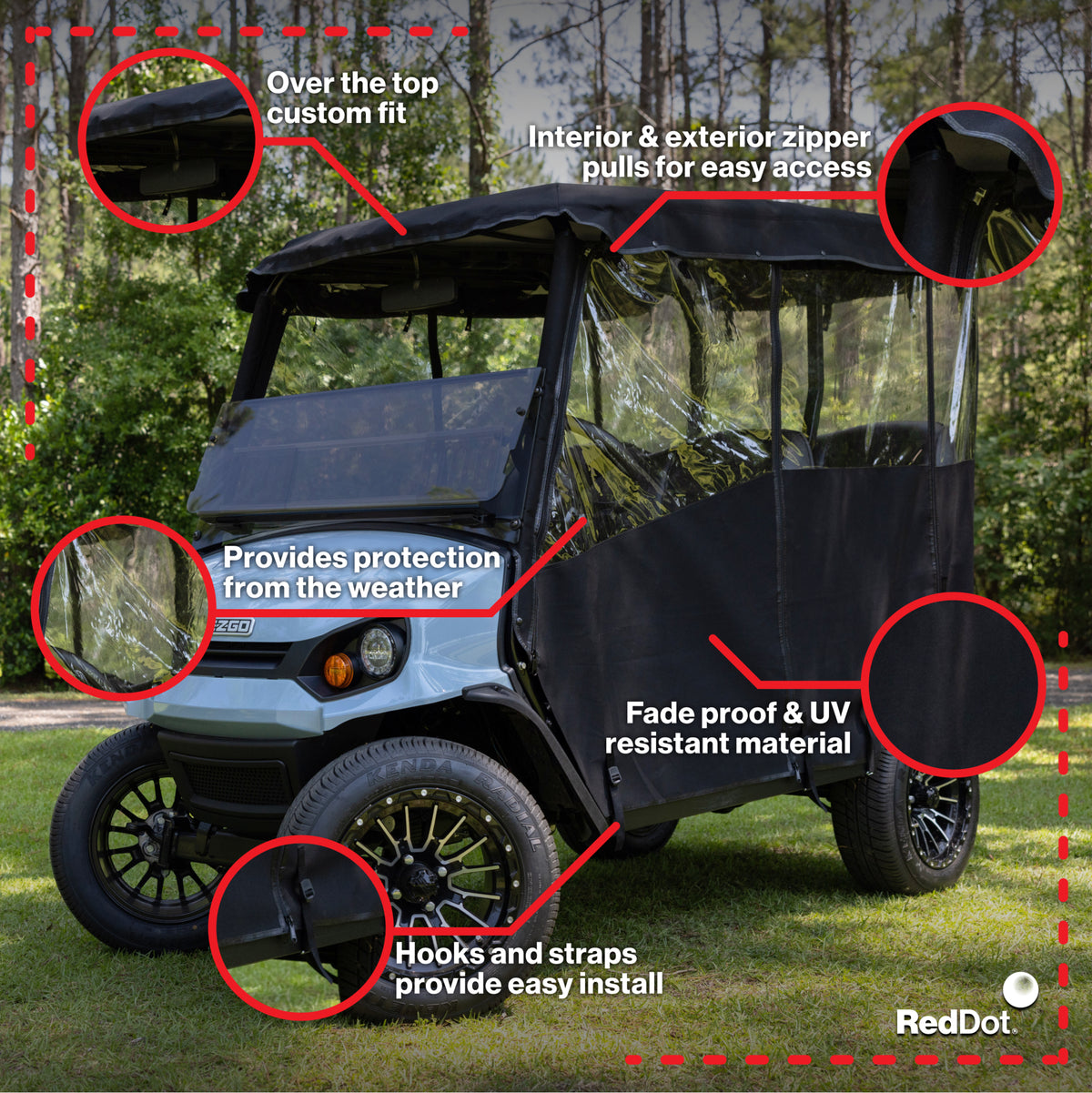 RedDot EZGO Liberty 4-Passenger White 3-Sided Over-The-Top Enclosure