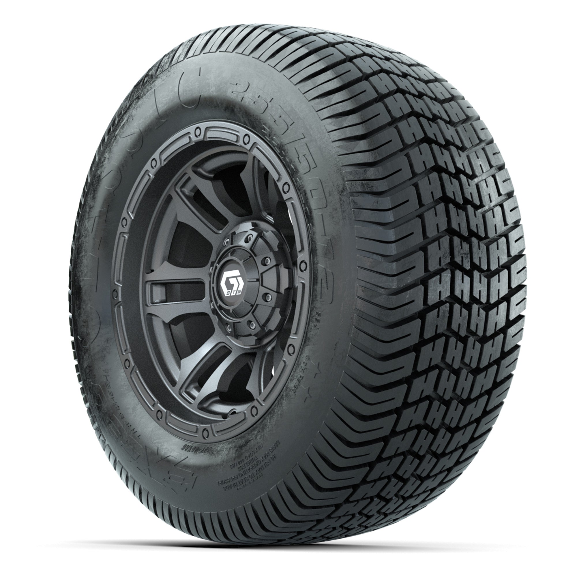 GTW® Shogun Gunmetal 12 in Wheels with 255/50-12 Excel Classic Street Tires – Full Set