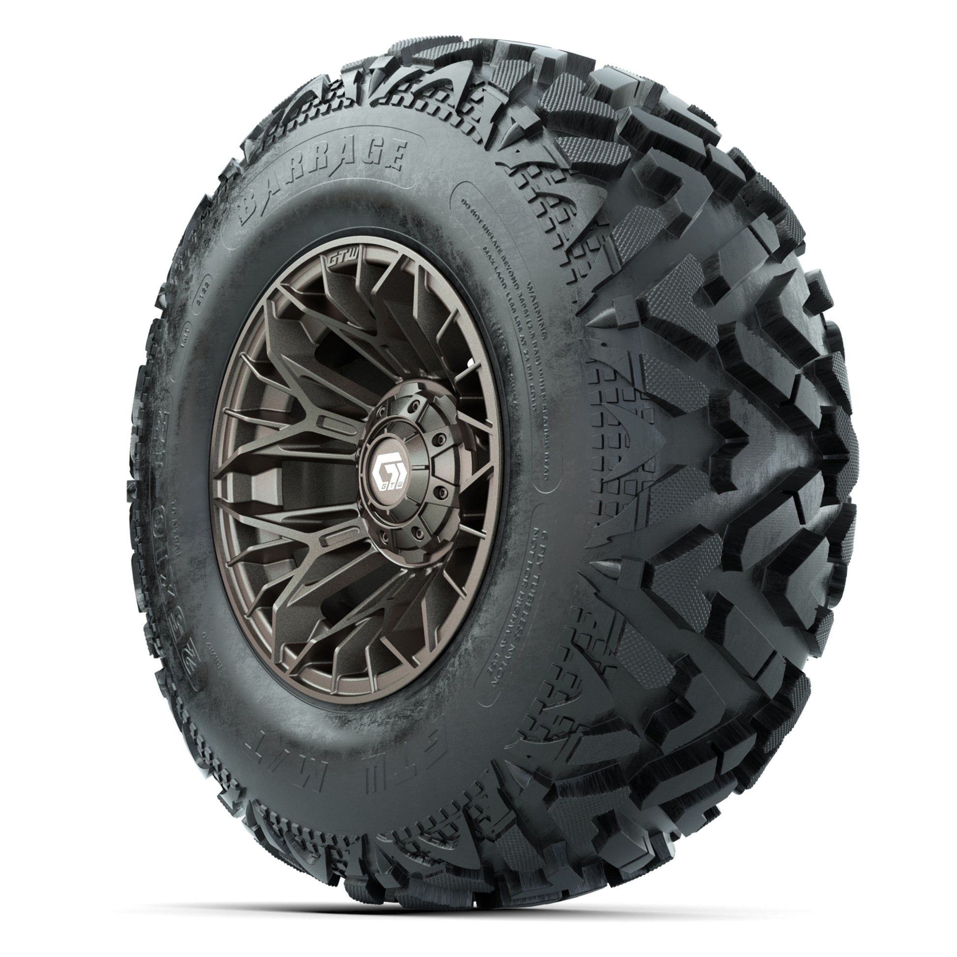 GTW® Stellar Matte Bronze 12 in Wheels with 25X10-12 Barrage Mud Tires – Full Set