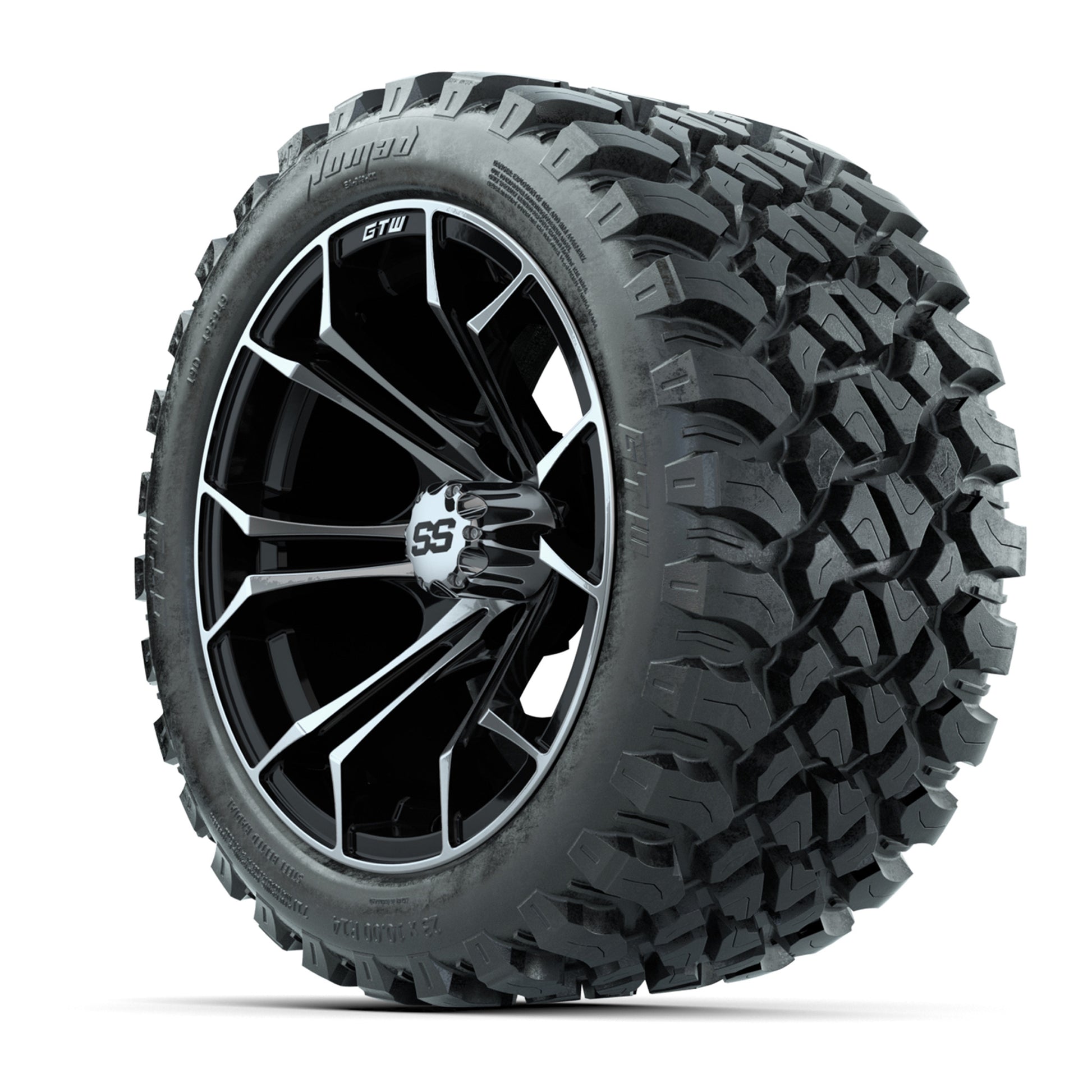 GTW Spyder Machined/Black 14 in Wheels with 23x10-14 GTW Nom - 3/4 view