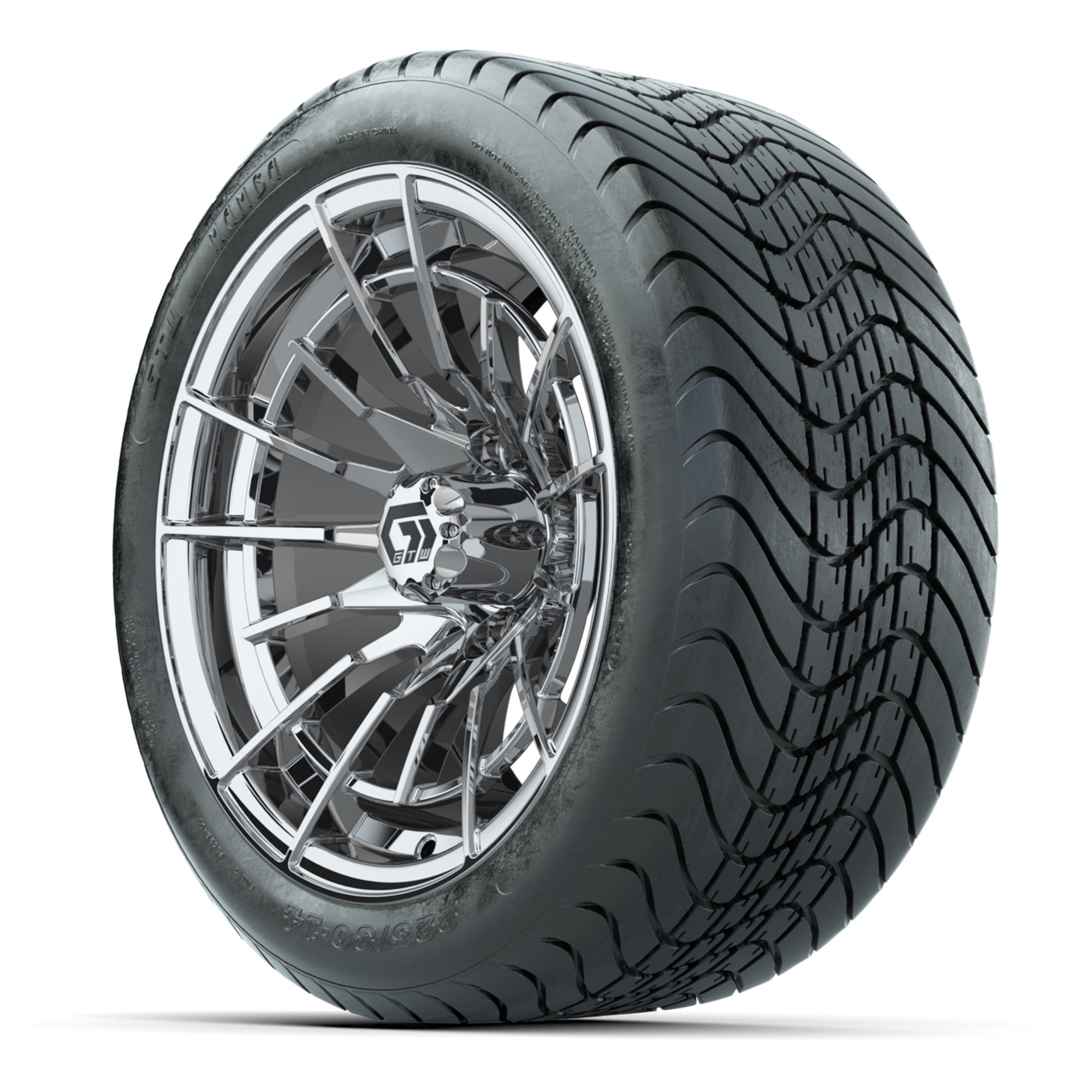 GTW Boost Chrome 14 in Wheels with 225/30-14 Mamba Street Ti - 3/4 view