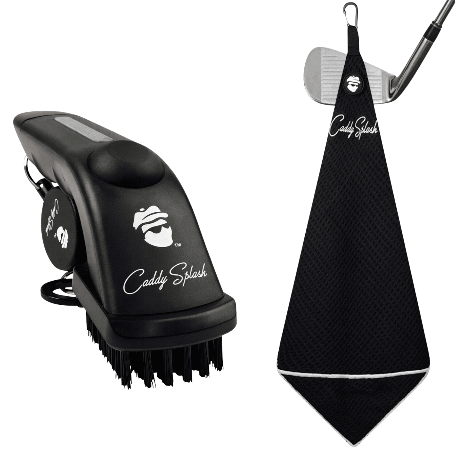 Golf Pocket Mag Towel - Black & Golf Club Water Brush Pro Bundle