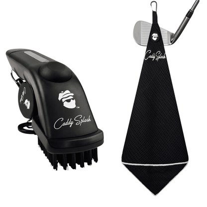 Golf Pocket Mag Towel - Black & Golf Club Water Brush Pro Bundle