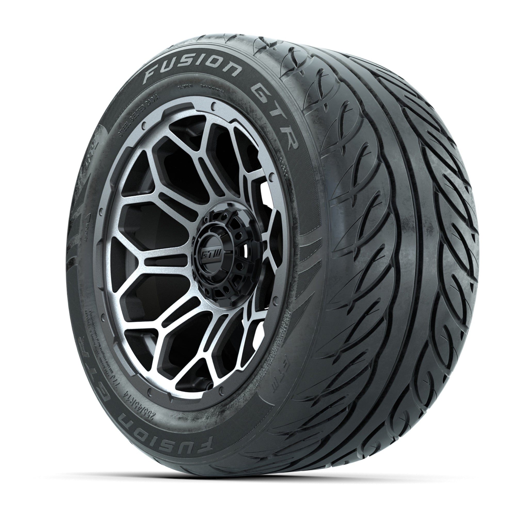 GTW® Bravo Matte Gray/Machined 14 in Wheels with 255/45-R14  - 3/4 view