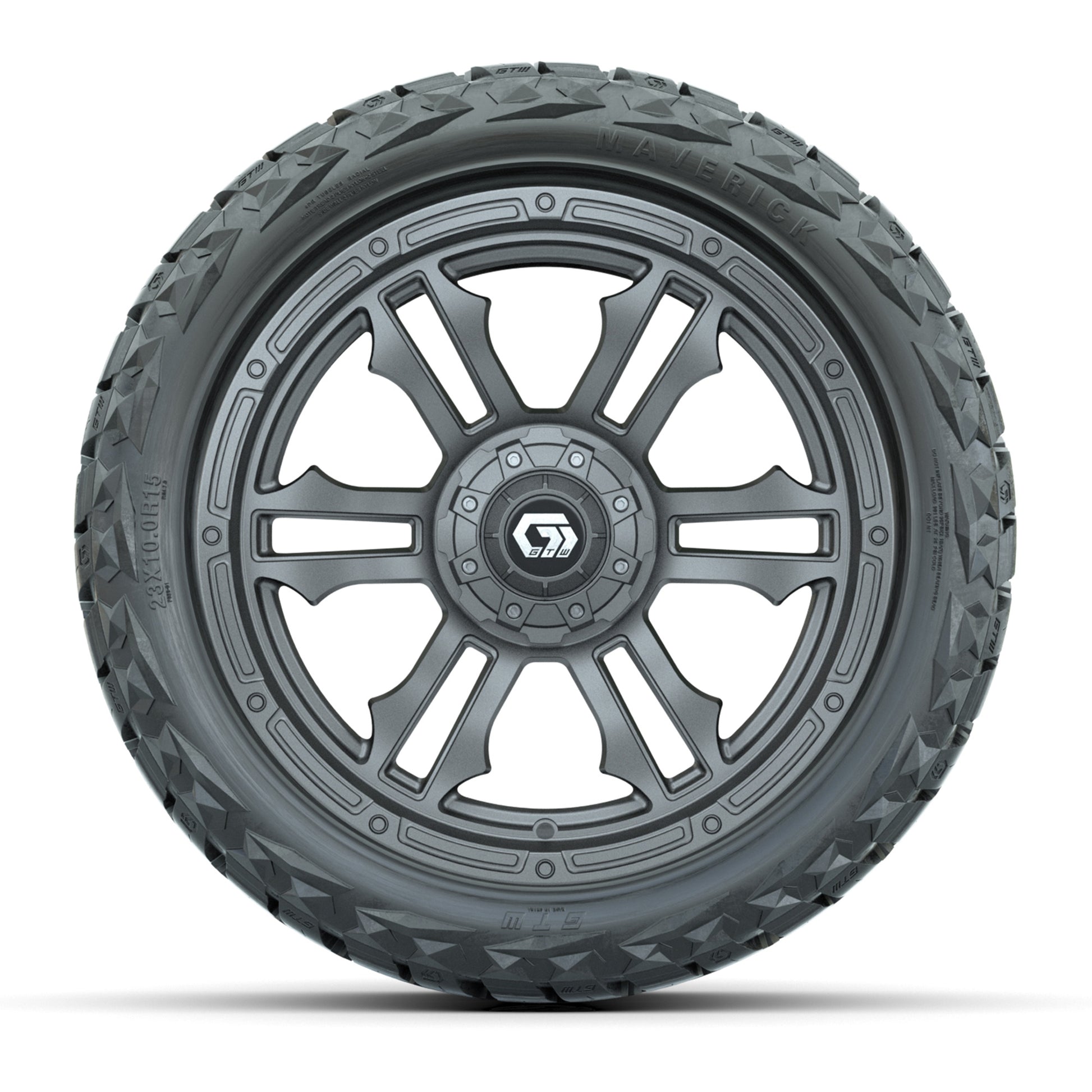 GTW Shogun Gloss Gunmetal 15 in Wheels with 23x10.00-R15 Maverick All-Terrain Tires – Full Set