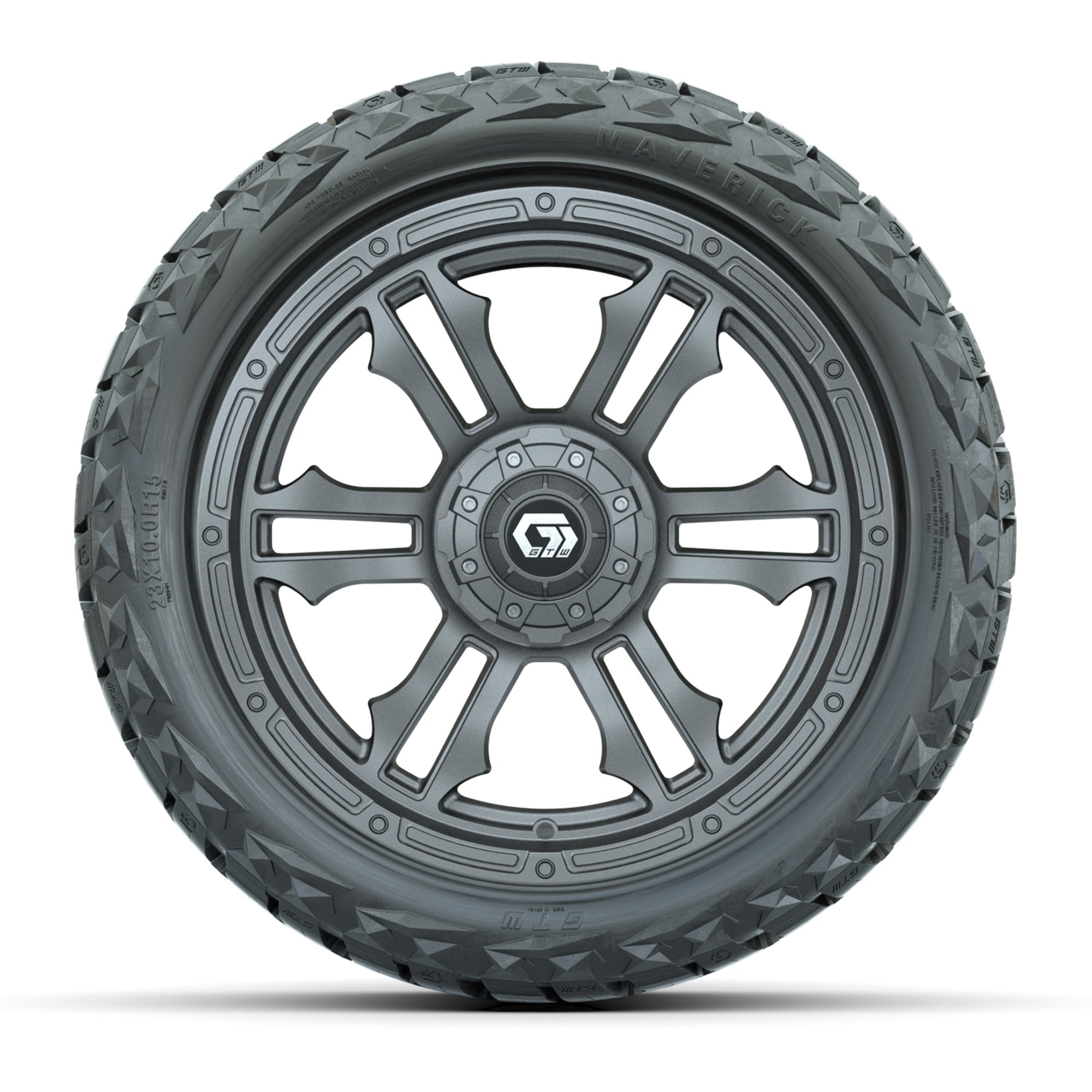 GTW Shogun Gloss Gunmetal 15 in Wheels with 23x10.00-R15 Maverick All-Terrain Tires – Full Set