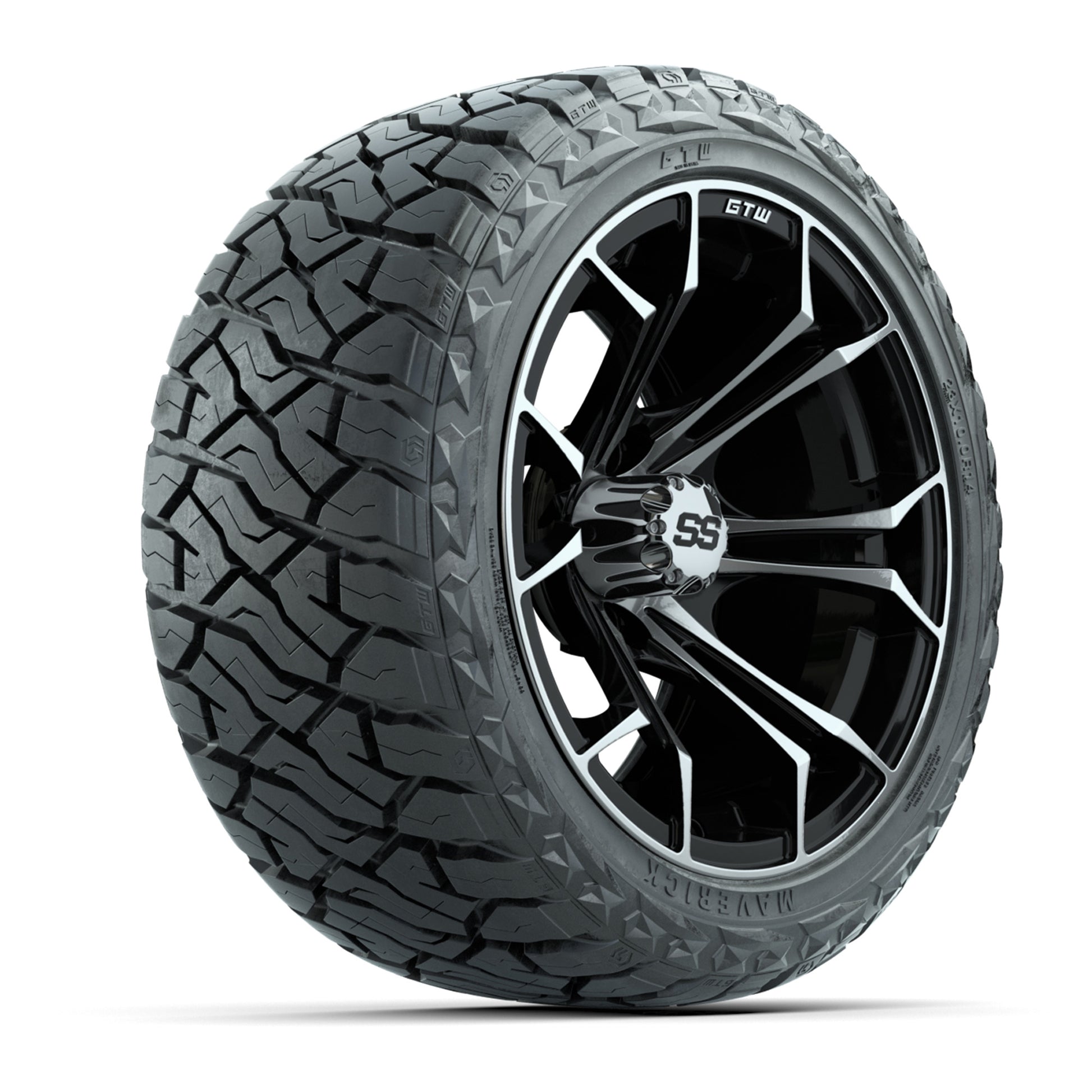 GTW Spyder Black/Machined 14 in Wheels with 23x10.00-R14 Maverick All-Terrain Tires – Full Set