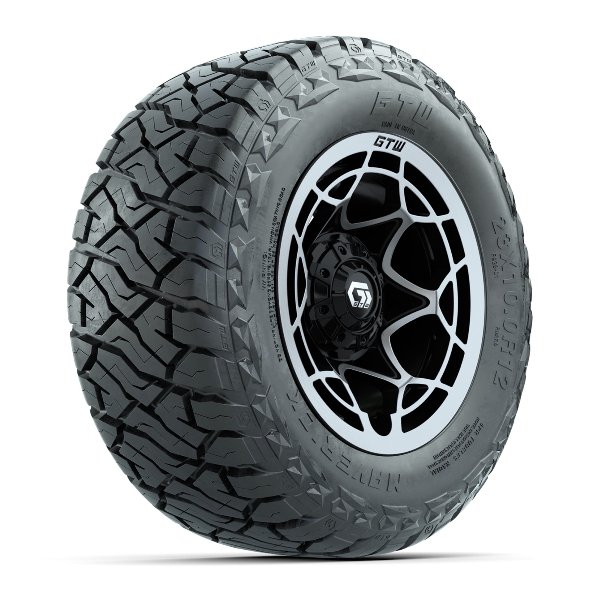 GTW Nexus Black/Machined 12 in Wheels with 23x10.00-R12 Maverick All-Terrain Tires – Full Set